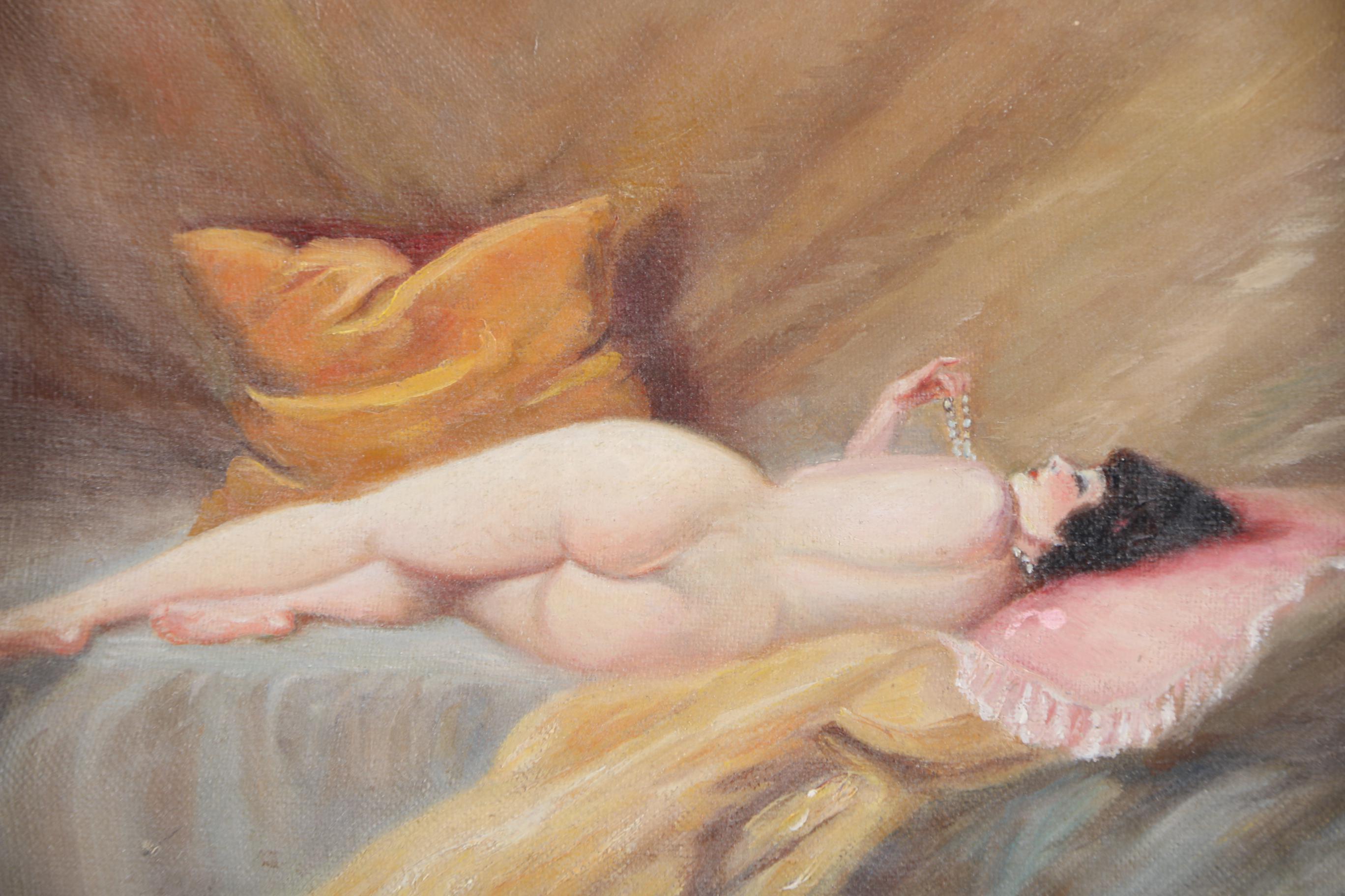1938 Emily Walker Original Oil Painting on Canvas Board of Reclining Female Nude