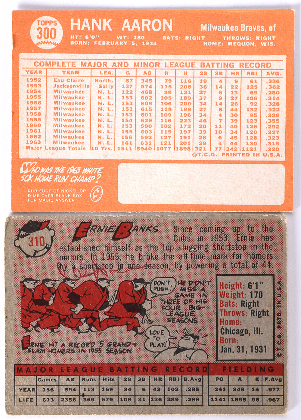 Assortment of Vintage Baseball Cards Including Ernie Banks and Hank Aaron