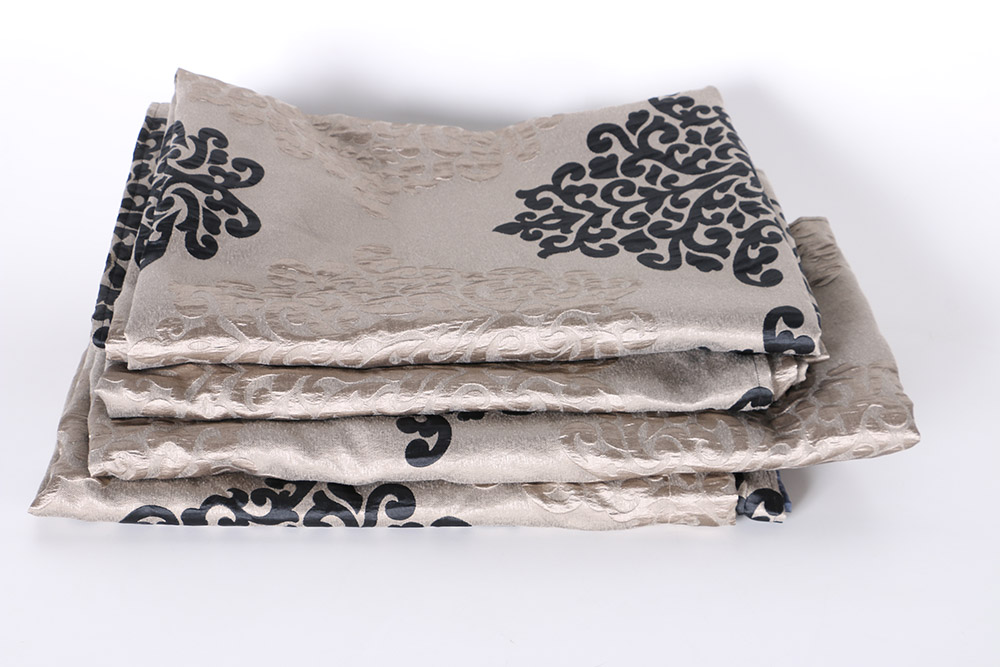 Silver Taupe Drapes With Black Medallions and Rhinestone Embellished Tassel Ties