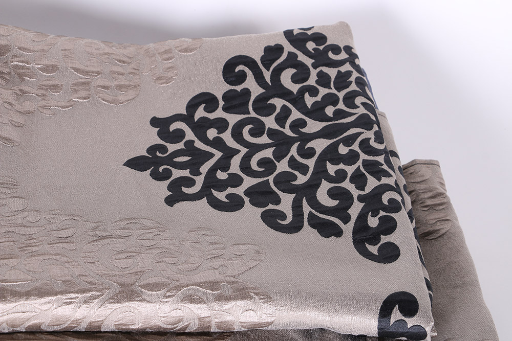 Silver Taupe Drapes With Black Medallions and Rhinestone Embellished Tassel Ties