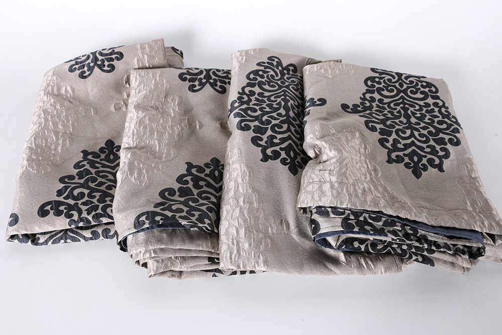 Silver Taupe Drapes With Black Medallions and Rhinestone Embellished Tassel Ties