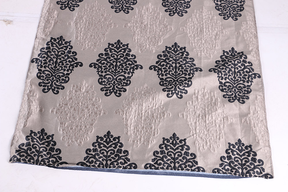 Silver Taupe Drapes With Black Medallions and Rhinestone Embellished Tassel Ties