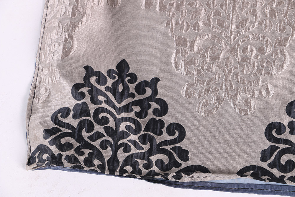 Silver Taupe Drapes With Black Medallions and Rhinestone Embellished Tassel Ties