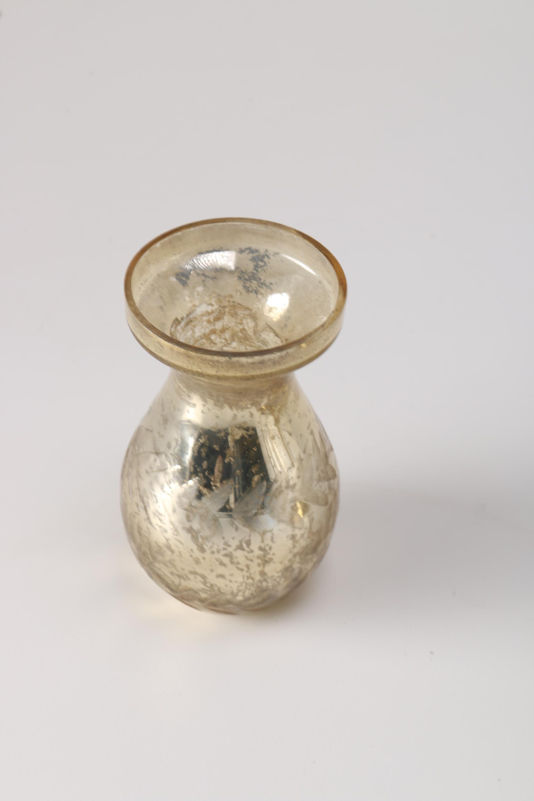 Mercury Glass Bud Vase and Goblet With Lidded Vessel
