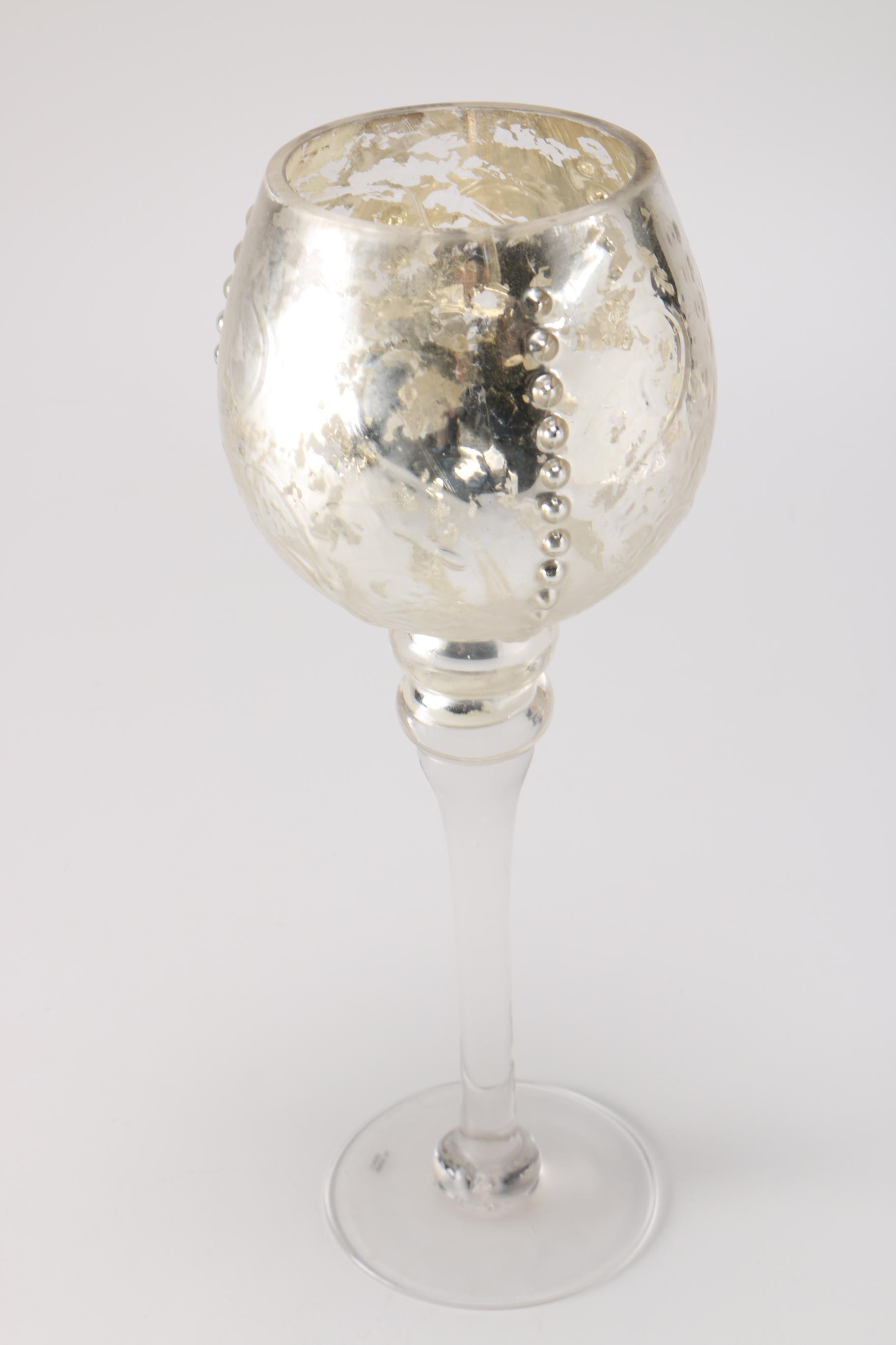 Mercury Glass Bud Vase and Goblet With Lidded Vessel