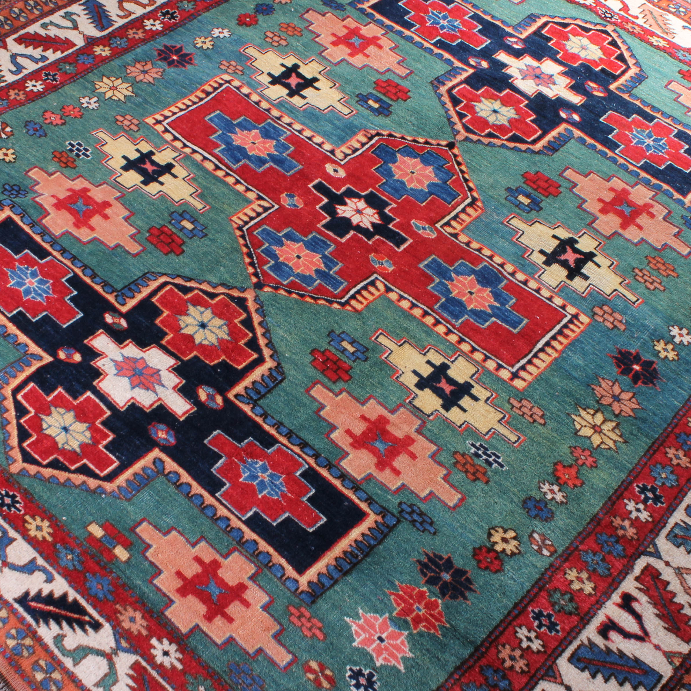 Semi-Antique Hand-Knotted Caucasian Kazak Wool Rug