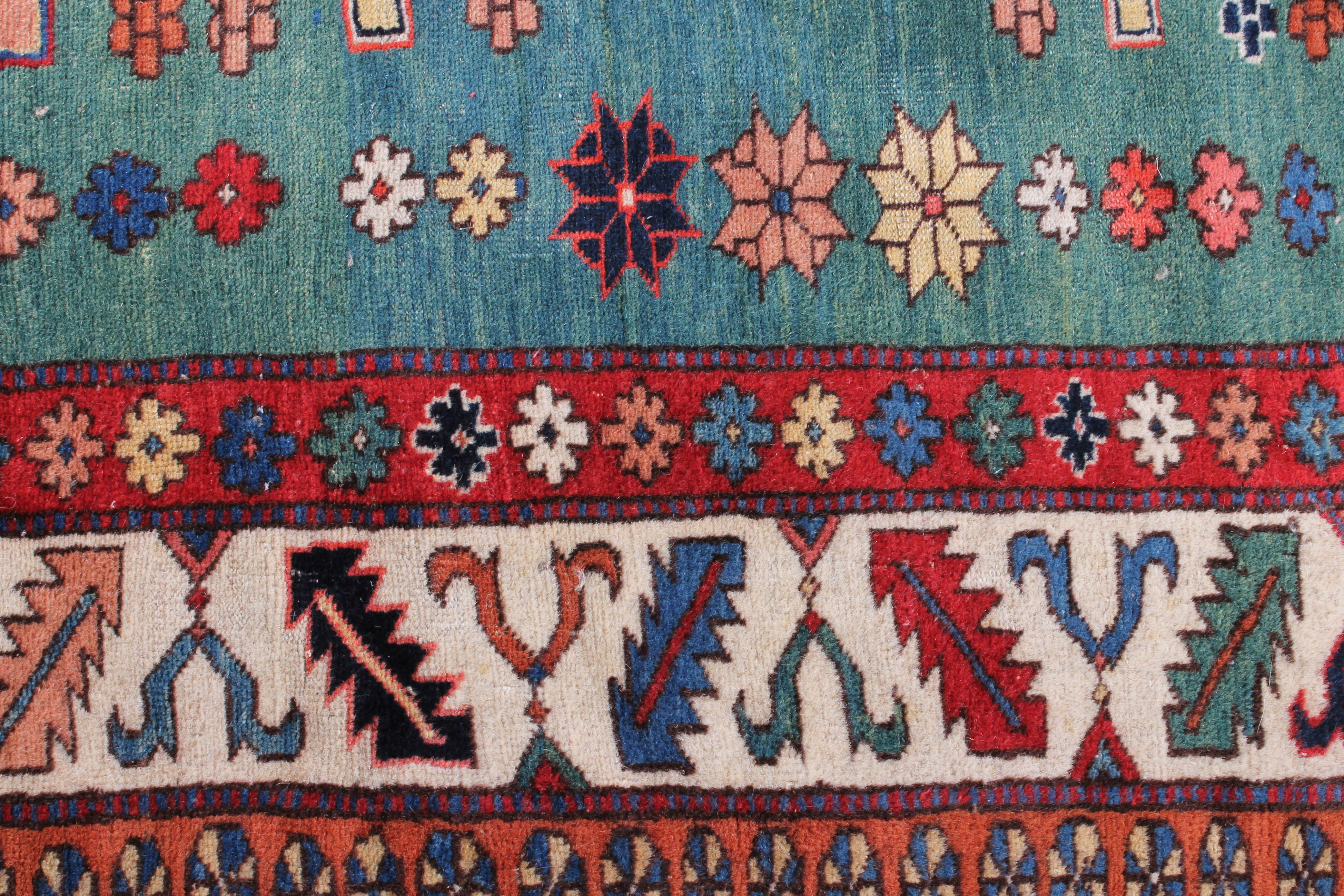 Semi-Antique Hand-Knotted Caucasian Kazak Wool Rug