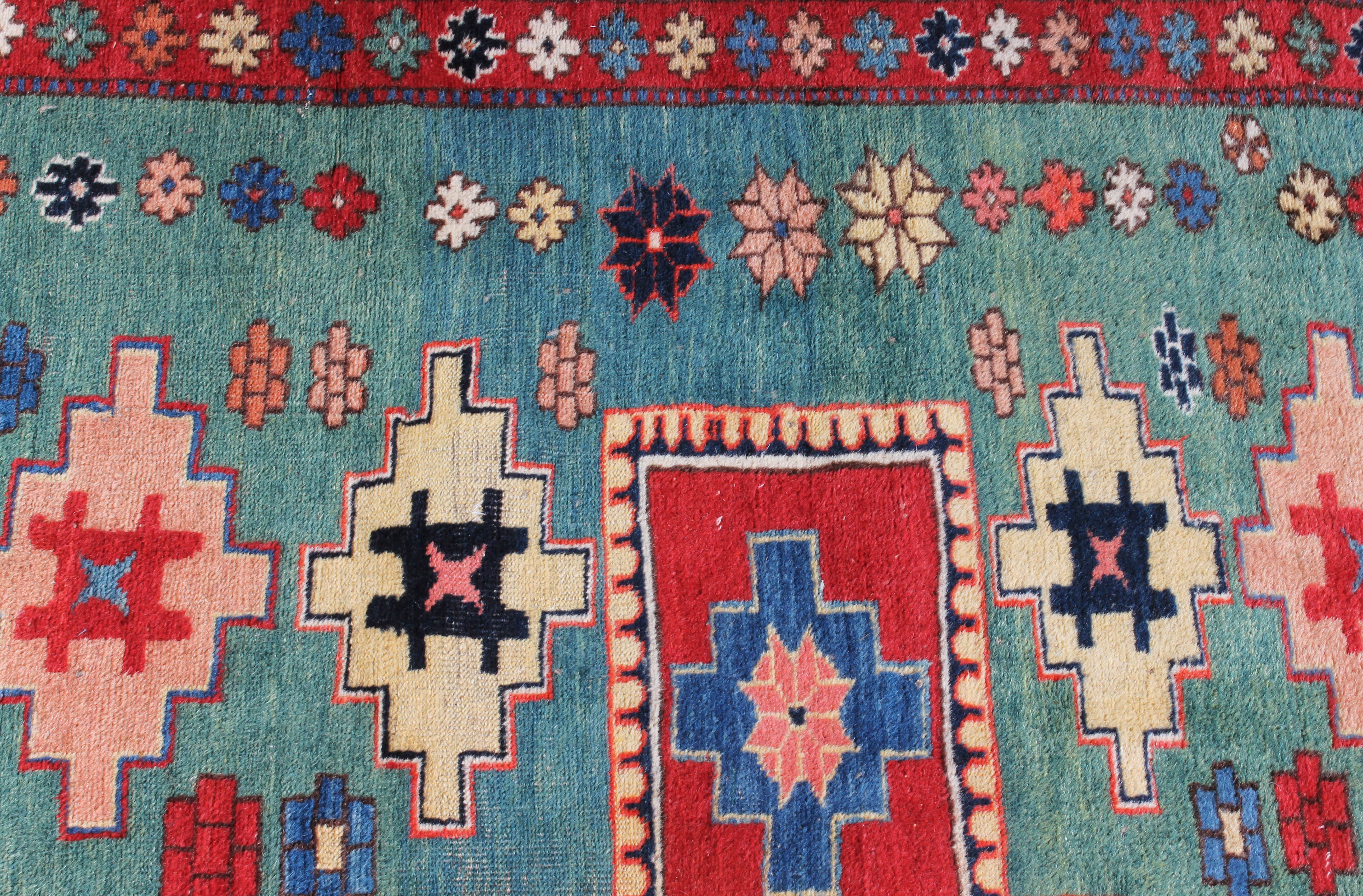 Semi-Antique Hand-Knotted Caucasian Kazak Wool Rug