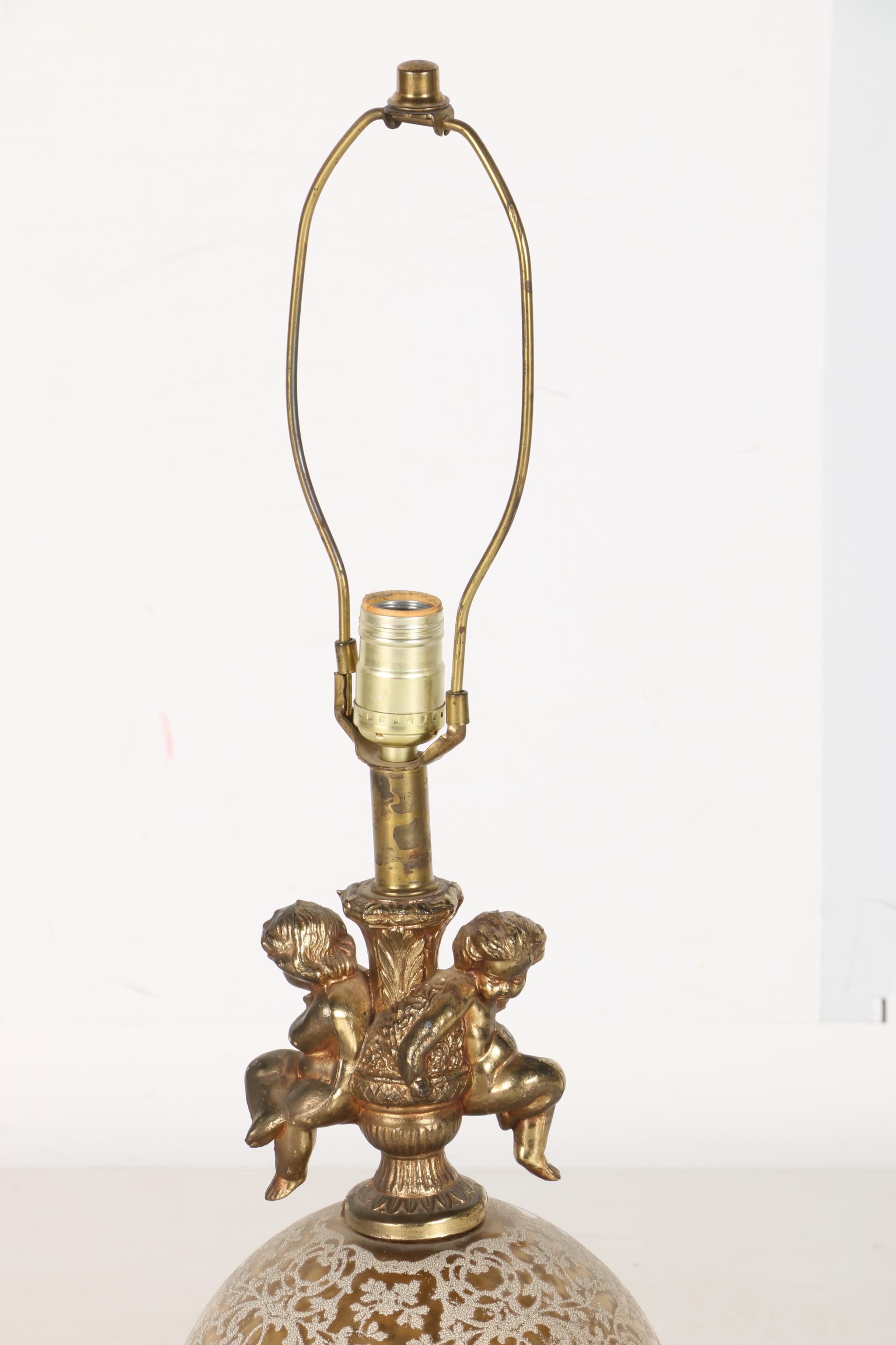 Baroque Inspired Brass and Glass Table Lamp With Putti