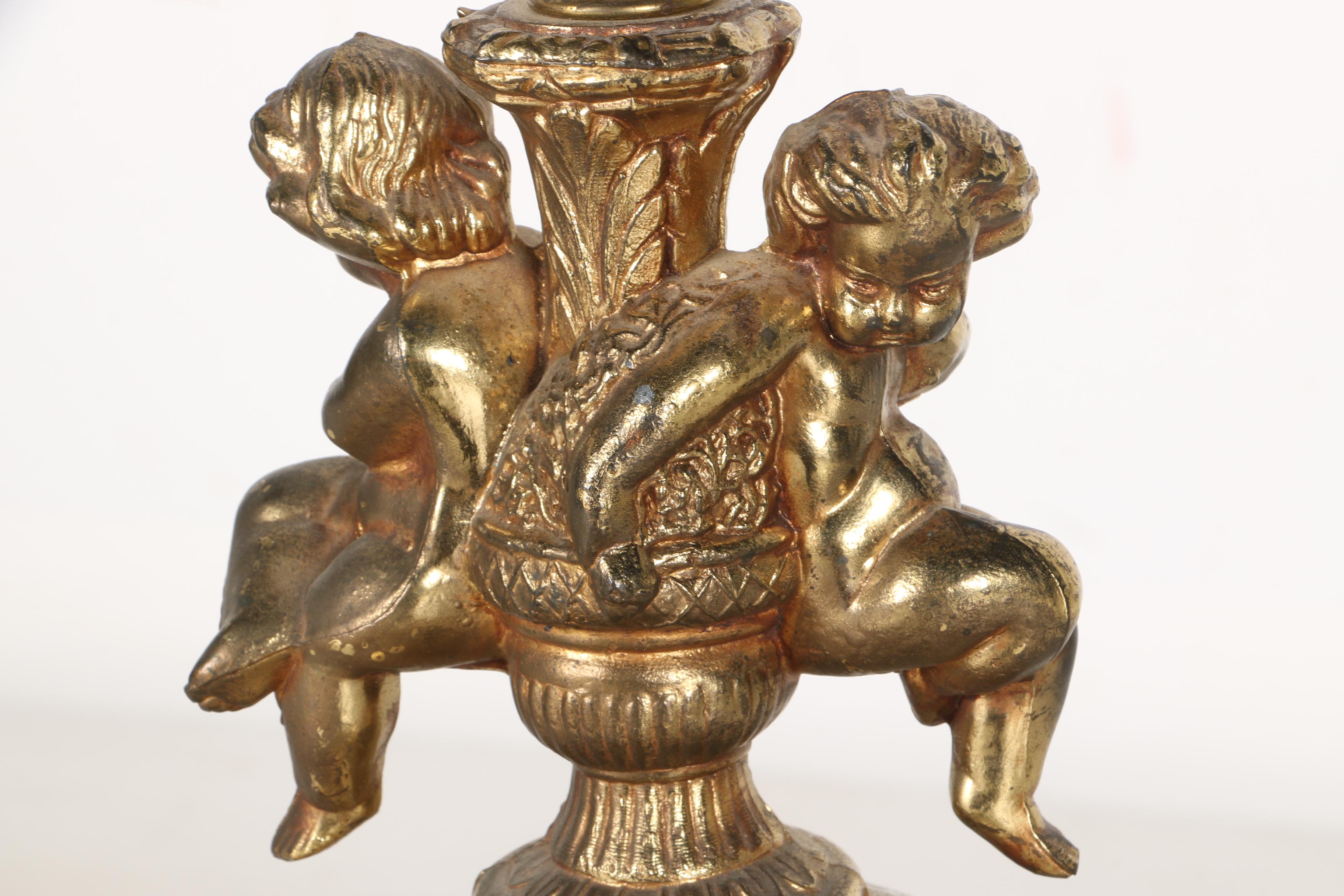 Baroque Inspired Brass and Glass Table Lamp With Putti