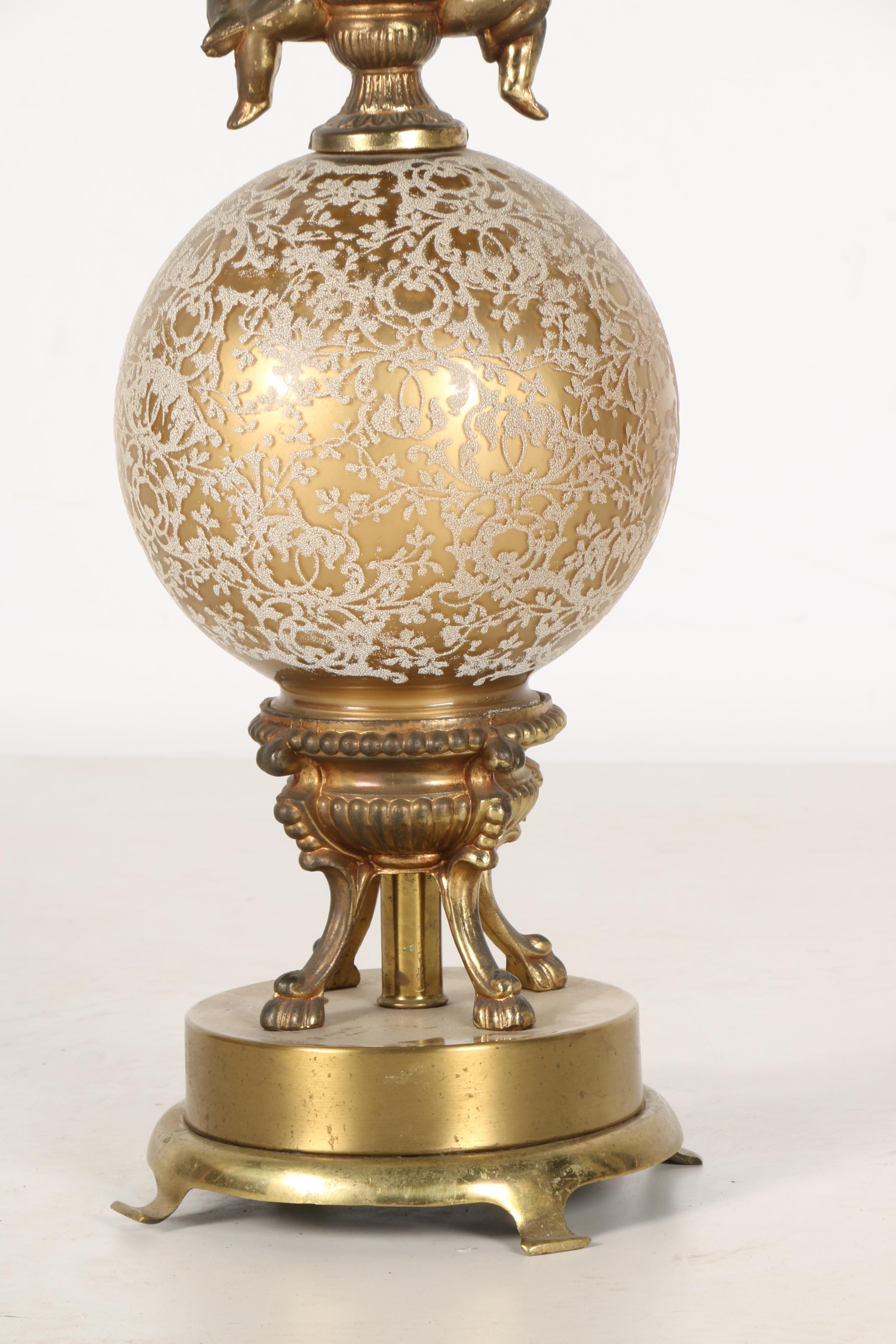 Baroque Inspired Brass and Glass Table Lamp With Putti