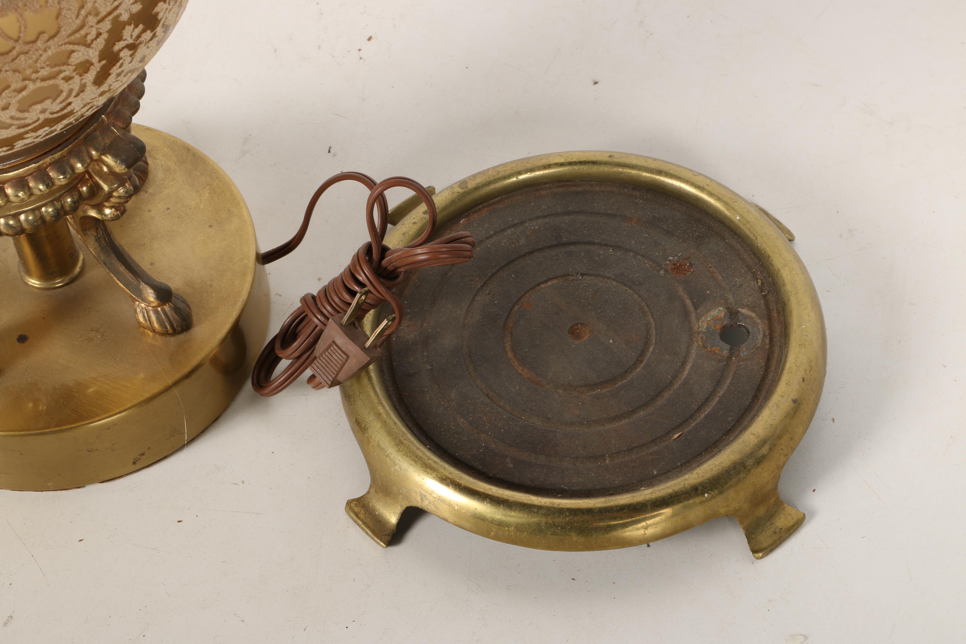 Baroque Inspired Brass and Glass Table Lamp With Putti