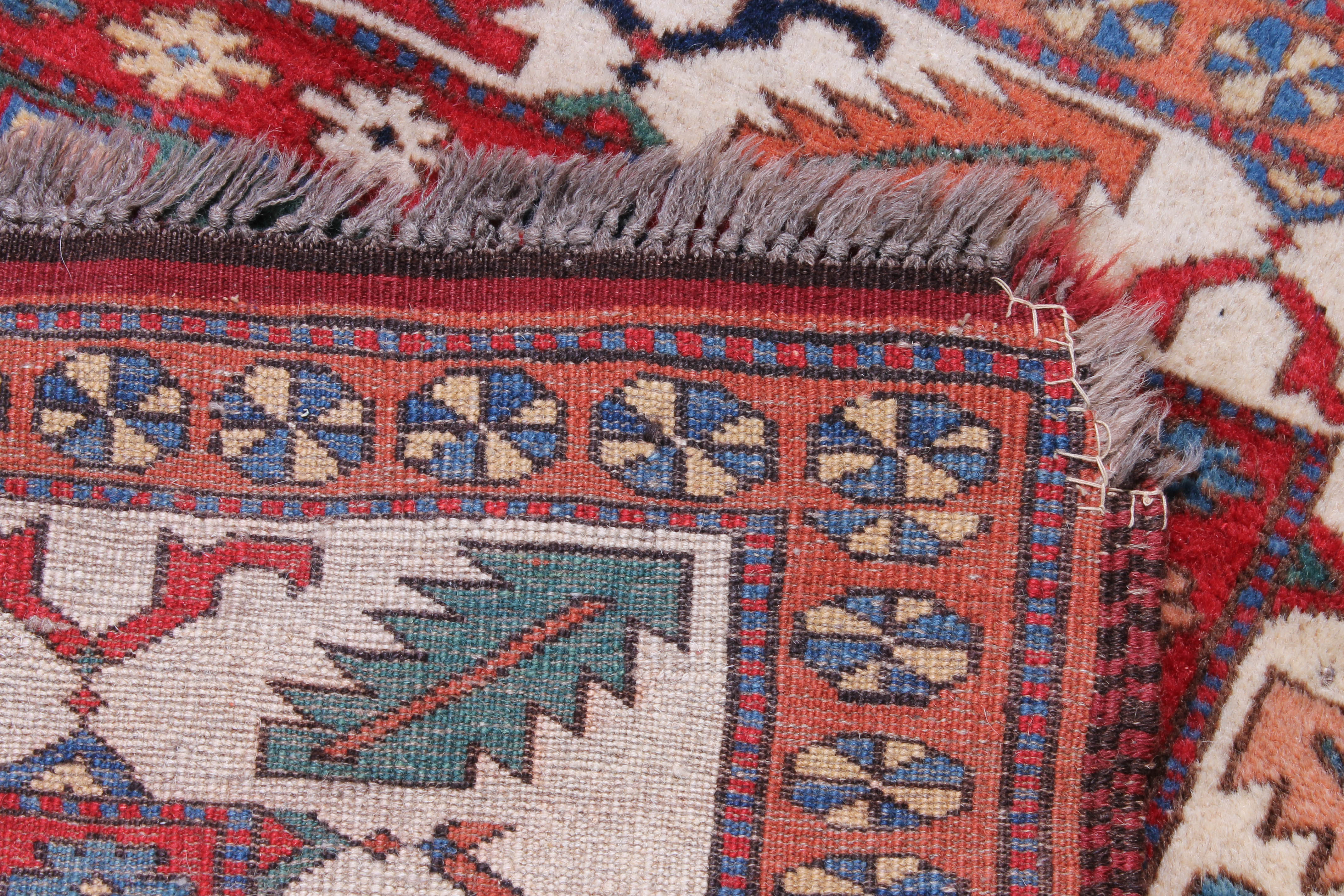Semi-Antique Hand-Knotted Caucasian Kazak Wool Rug