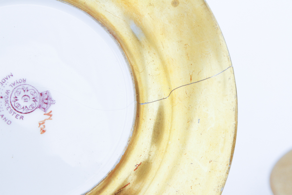 Royal Worcester Gilded Bread & Butter Plate Set Circa 1925