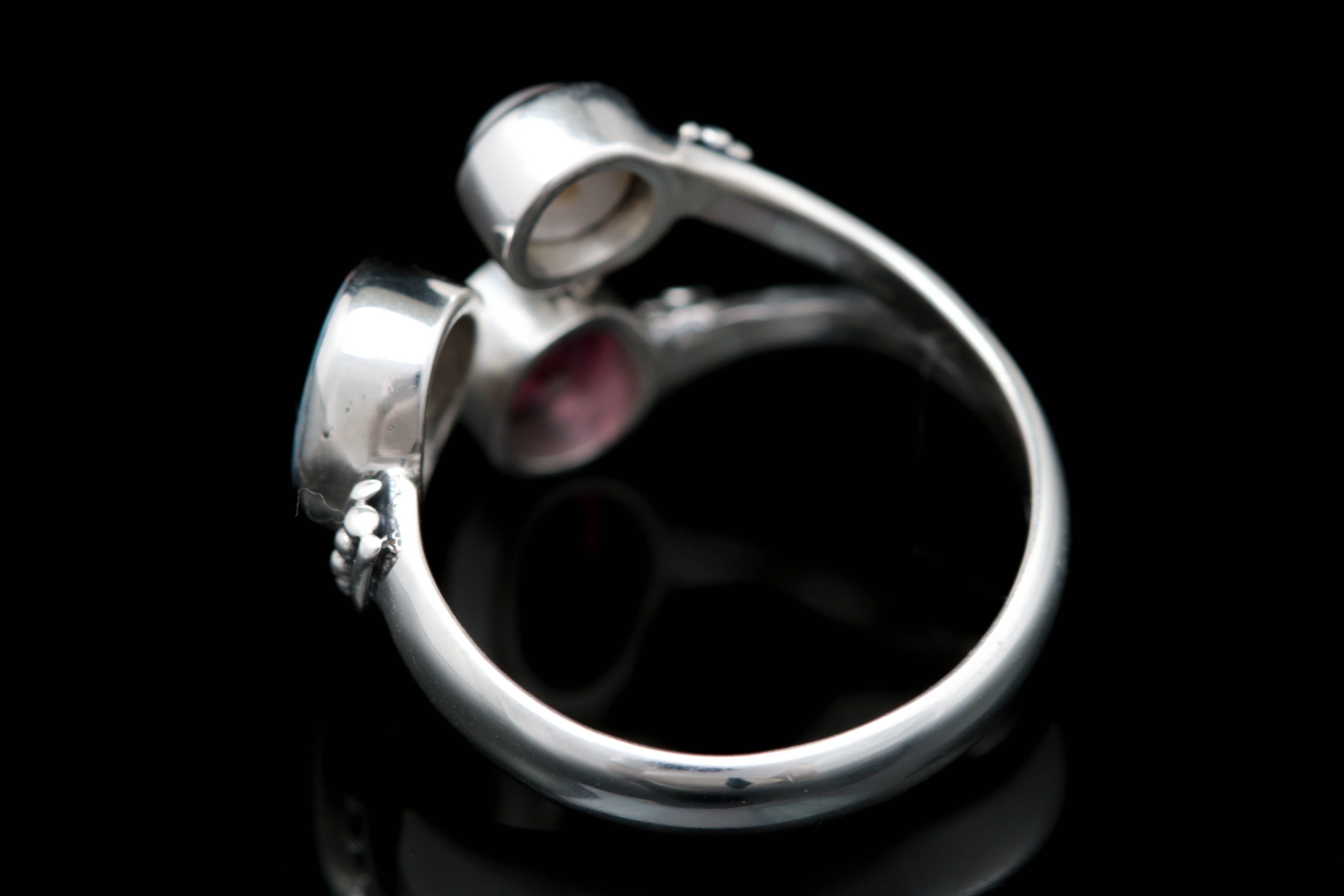 Sterling Silver, Pink Tourmaline, Pearl and Opal Doublet Ring