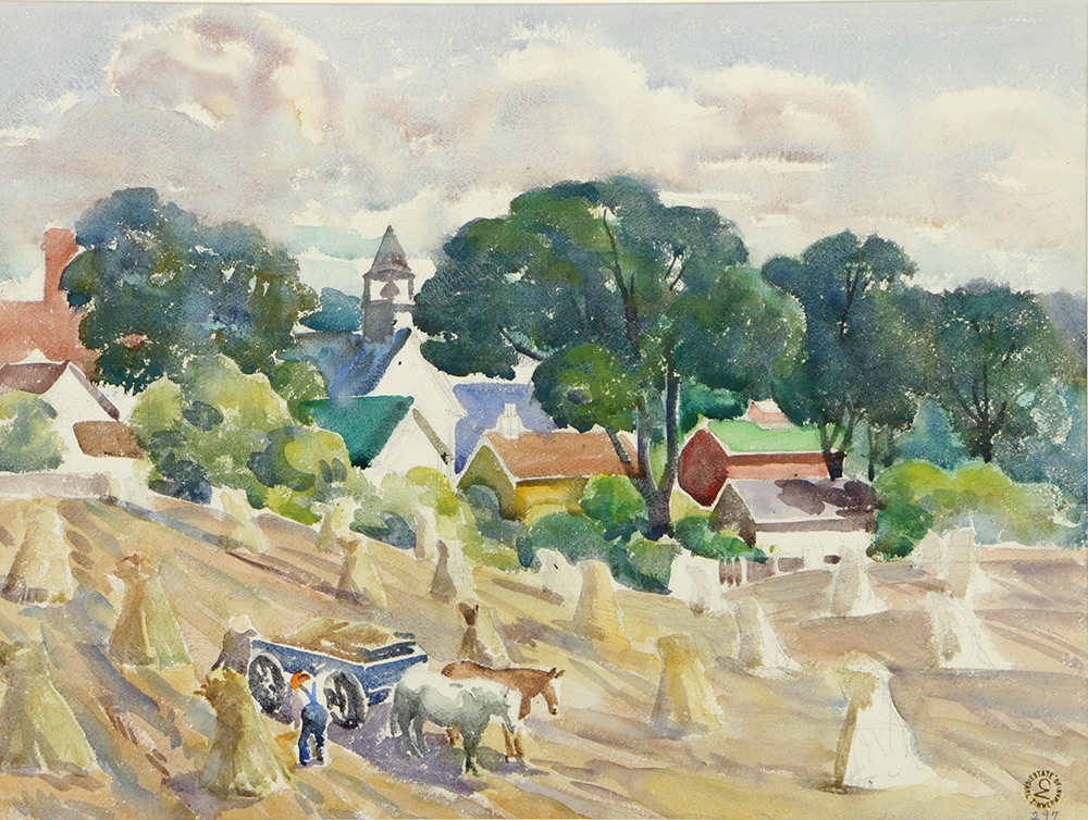 Carl Zimmerman Watercolor Painting "Fodder in the Shock"