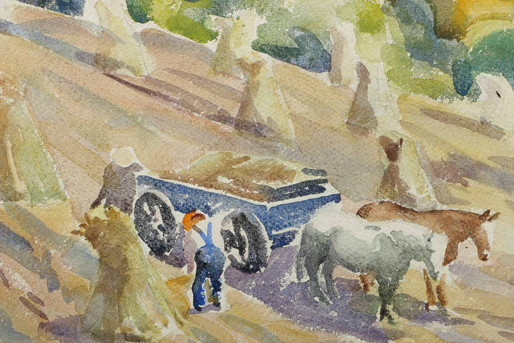 Carl Zimmerman Watercolor Painting "Fodder in the Shock"