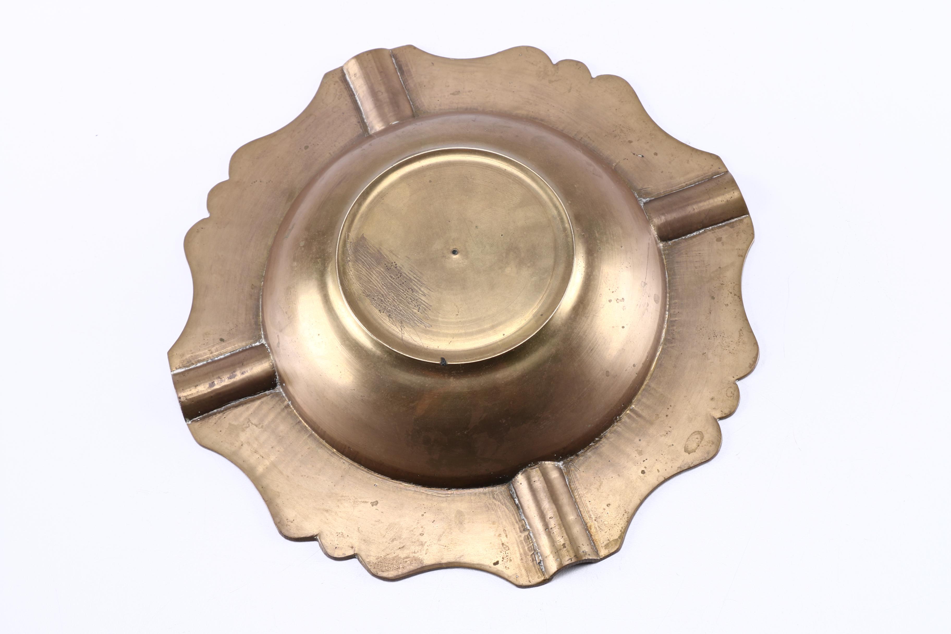 Brass Tableware Featuring Mid-Century Holland Pitcher With Delft Handle