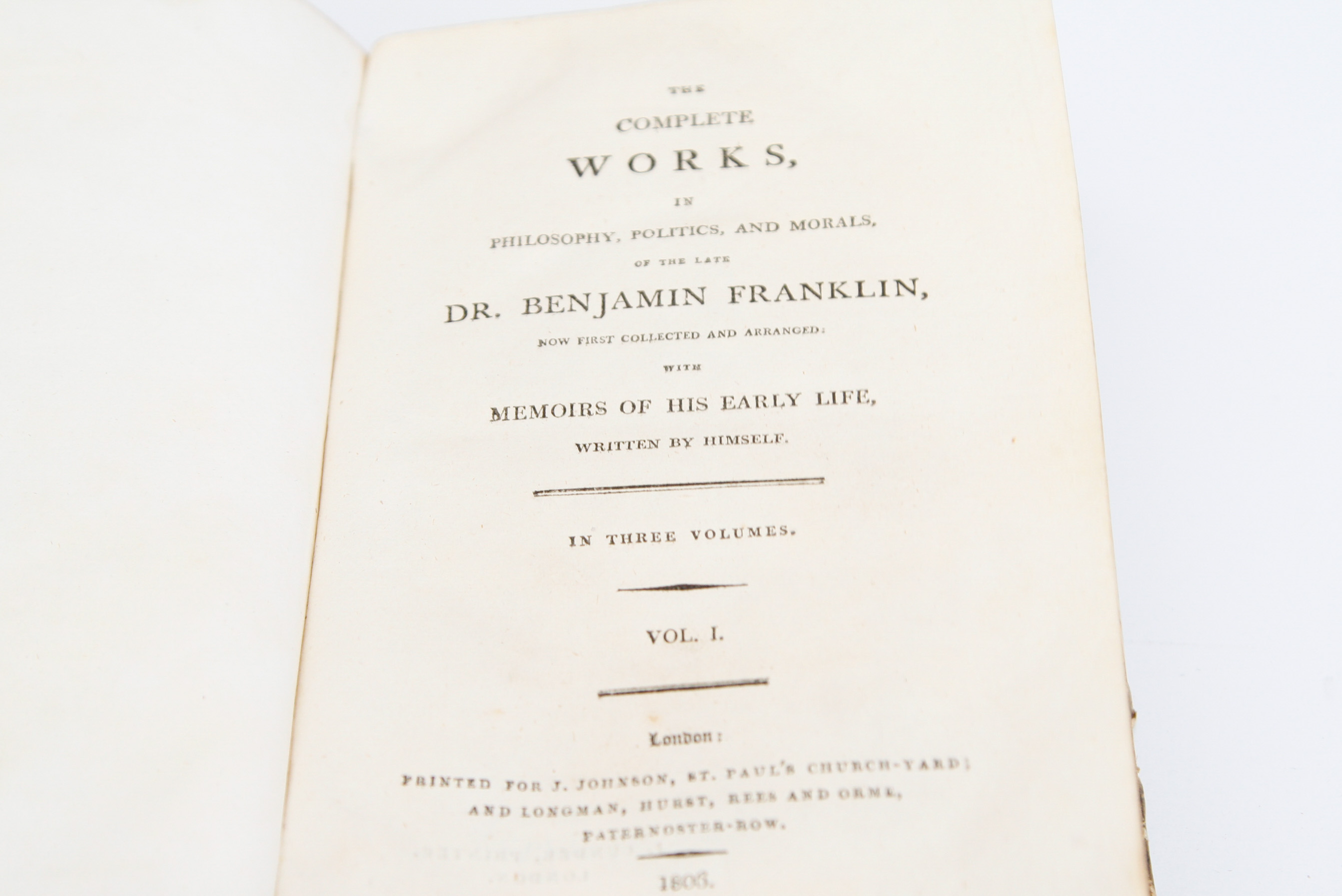 1806 "The Works of Dr. Benjamin Franklin", Volume I