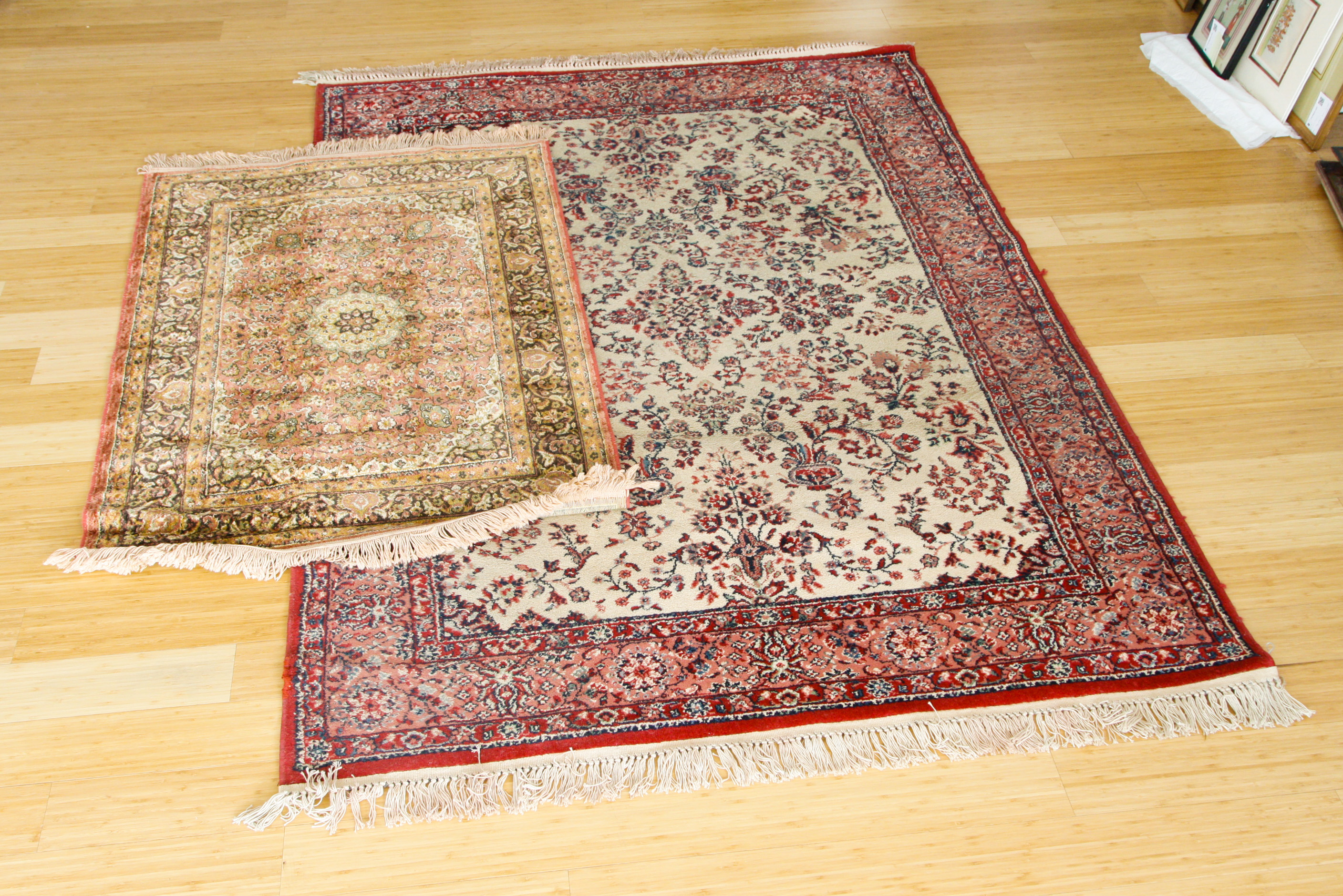 Pair of Machine Woven Floral Accent Rugs