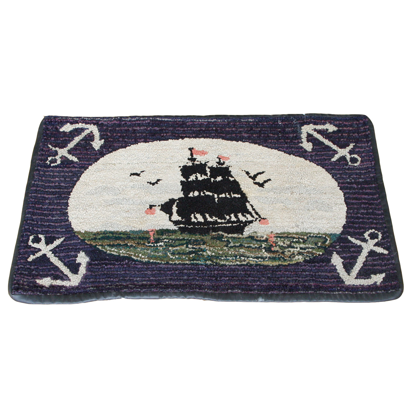 Hand-Hooked Wool Mat with Clipper Motif