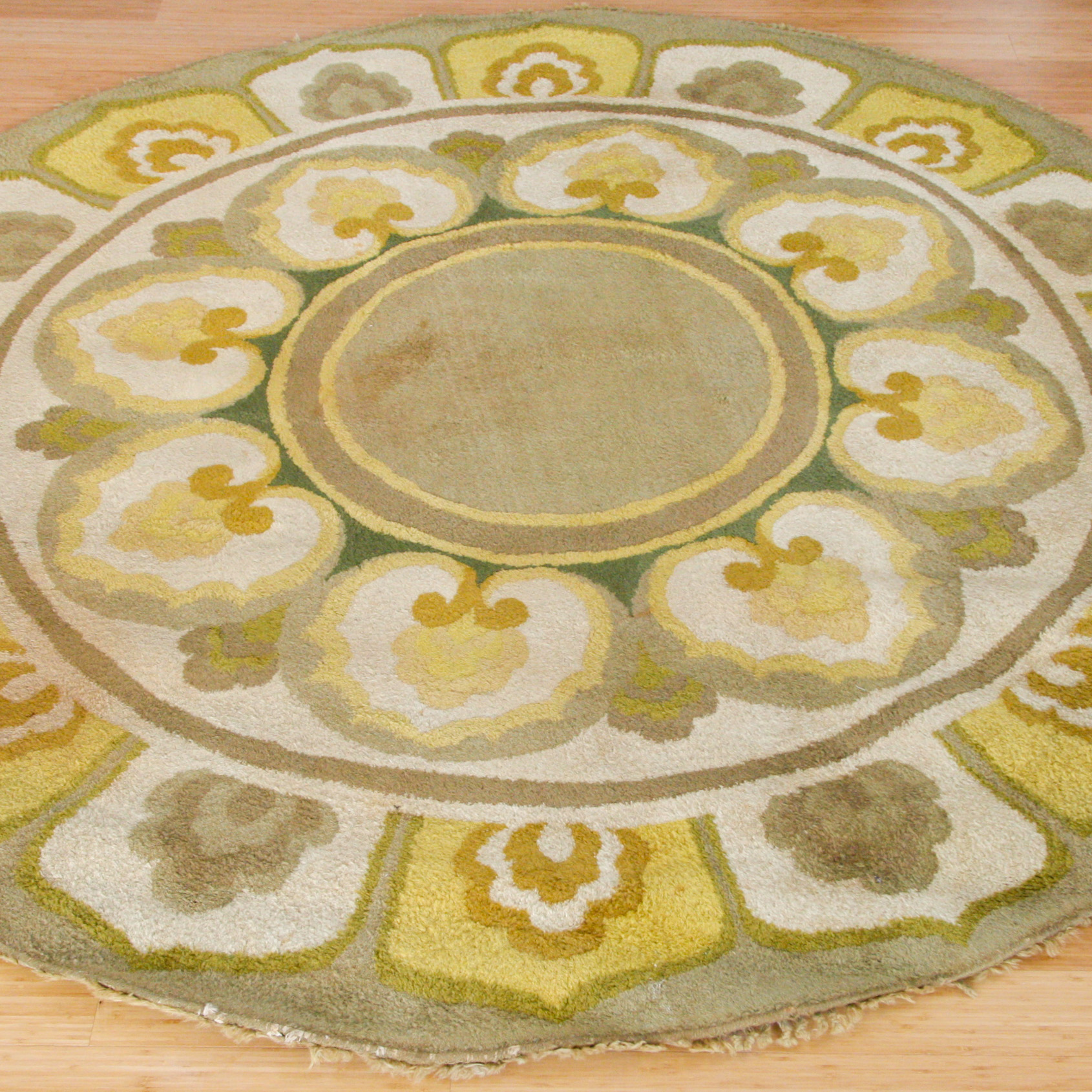 Large Hand-Knotted Round Wool Area Rug