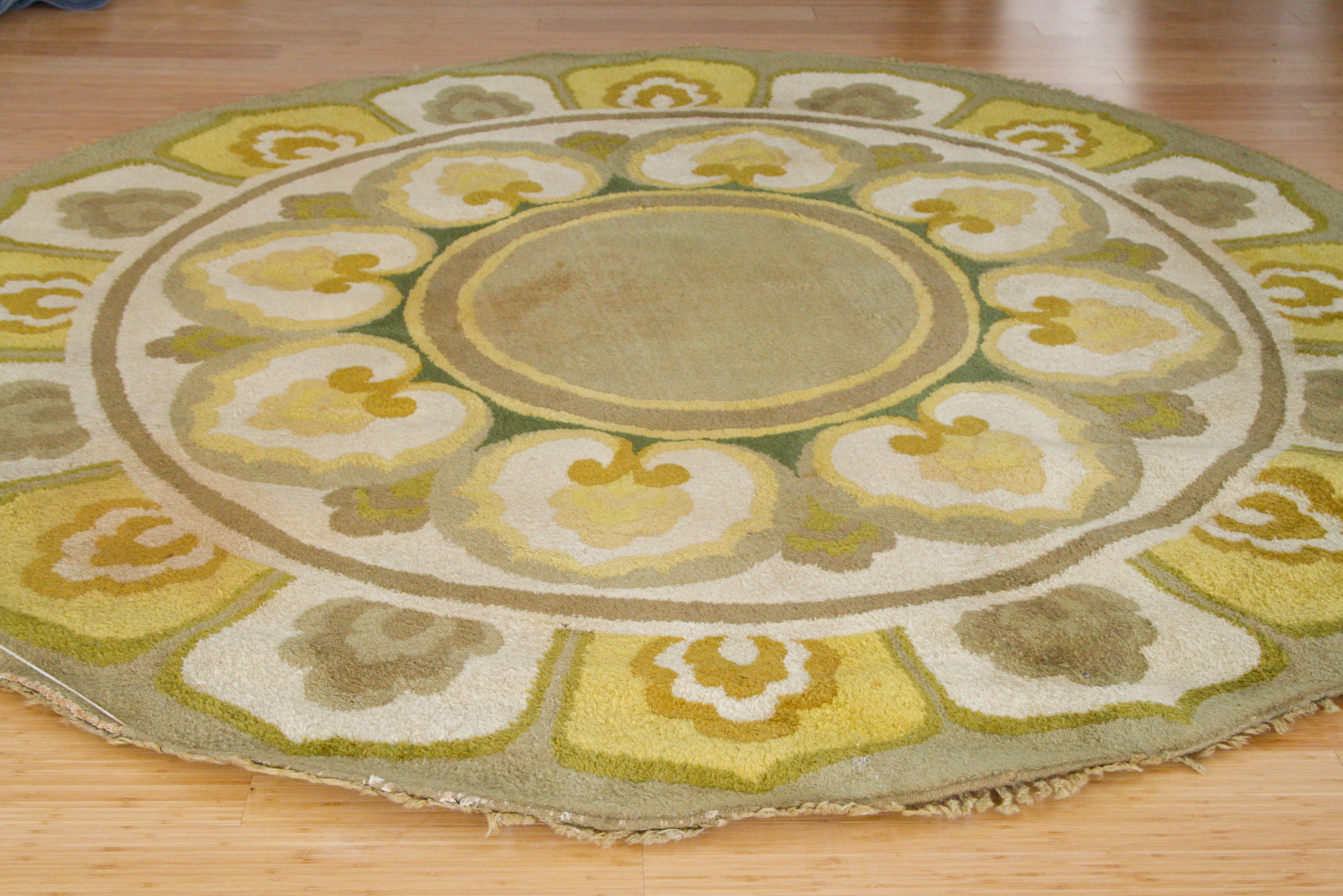 Large Hand-Knotted Round Wool Area Rug