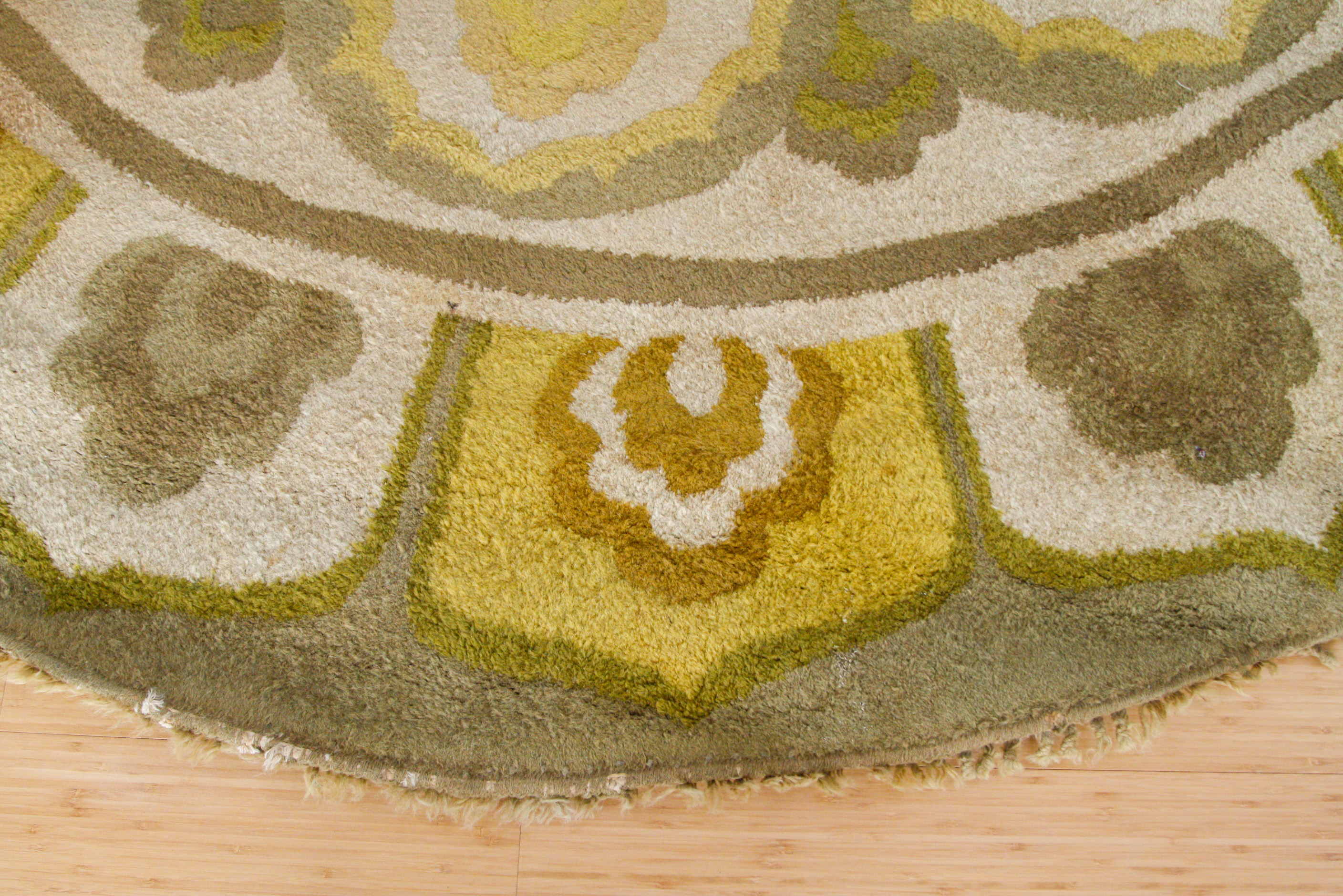 Large Hand-Knotted Round Wool Area Rug