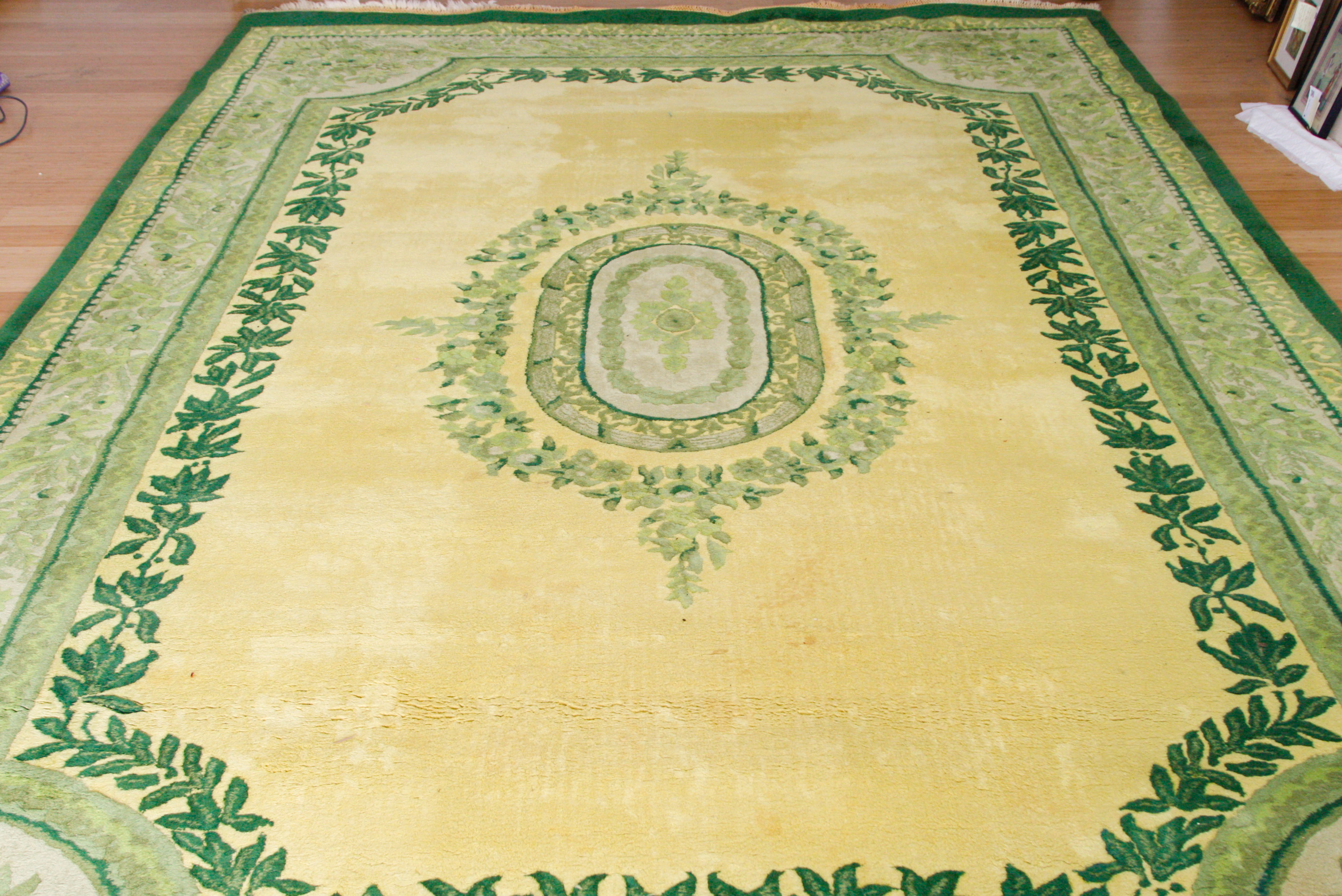Large Hand-Knotted Floral Medallion Rug