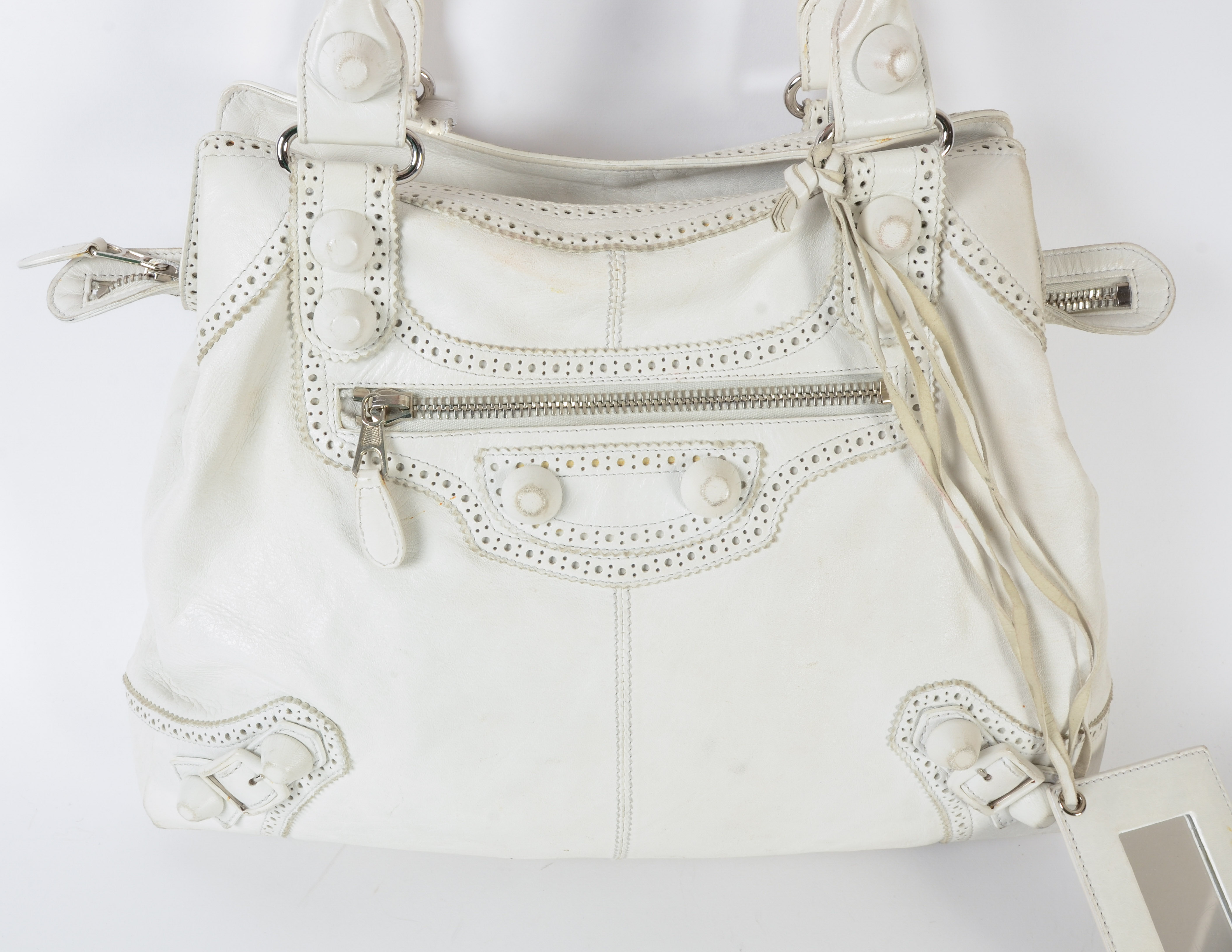 Balenciaga White Leather Giant Brogues Brief Bag