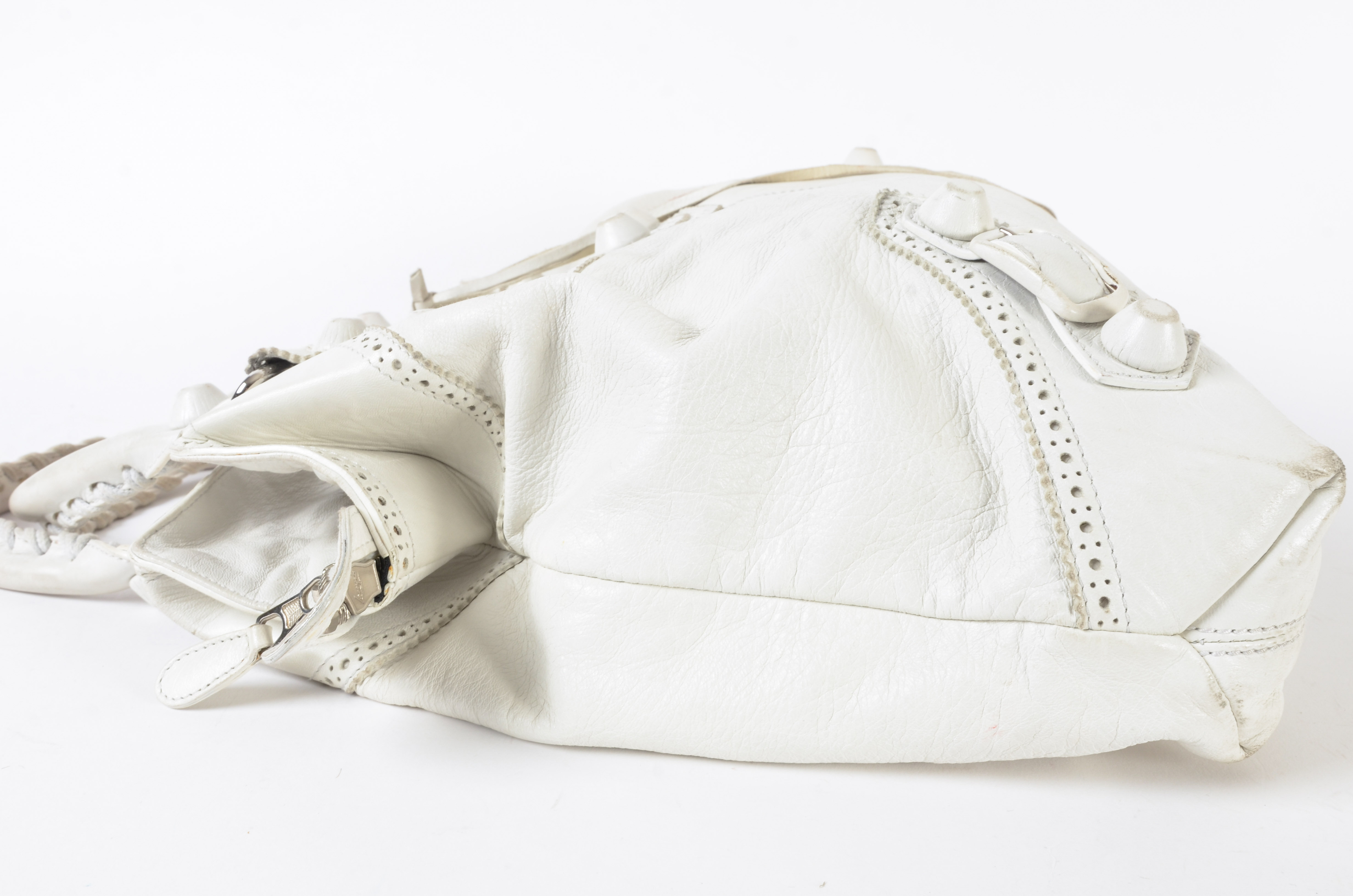 Balenciaga White Leather Giant Brogues Brief Bag