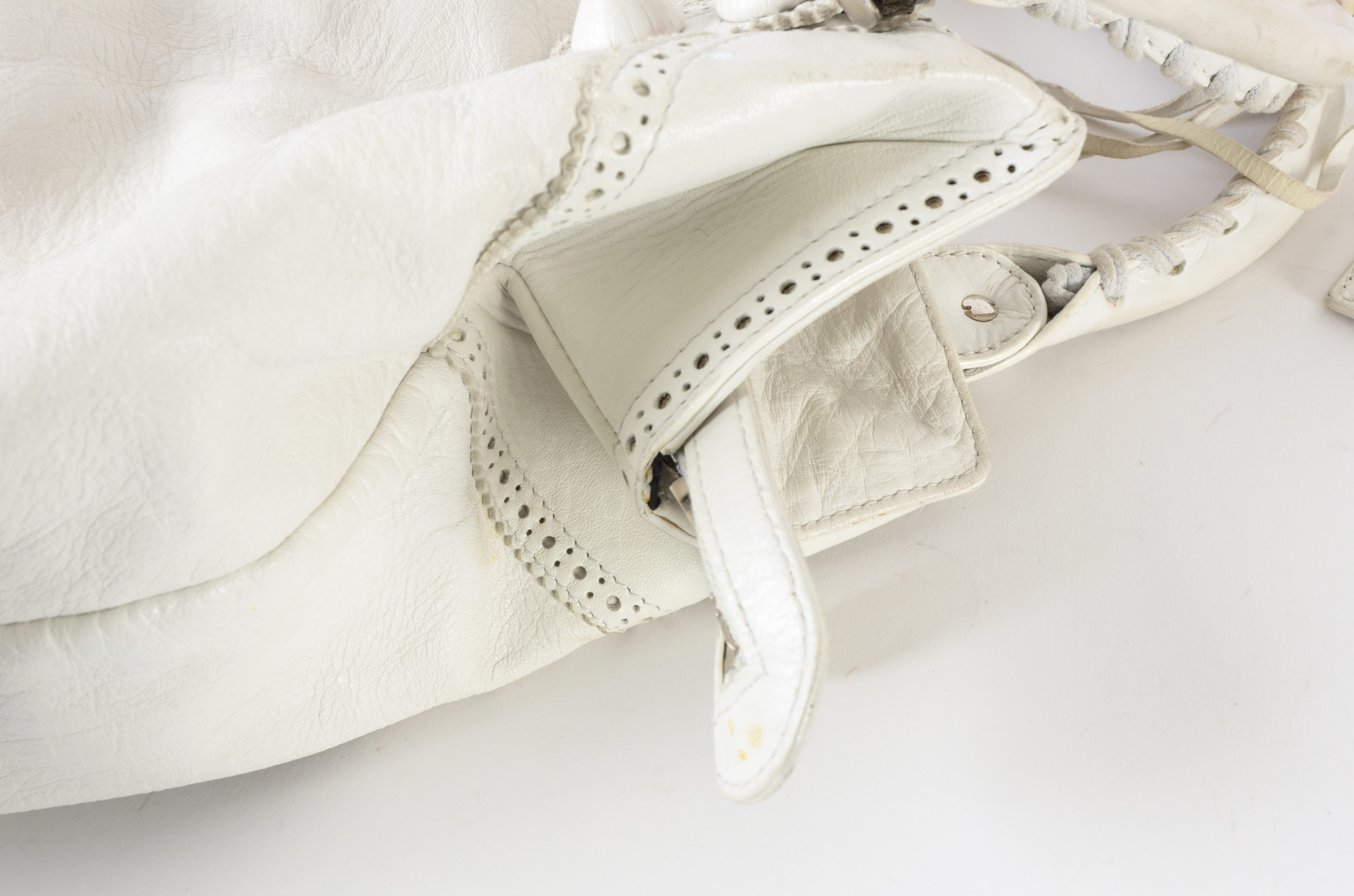 Balenciaga White Leather Giant Brogues Brief Bag