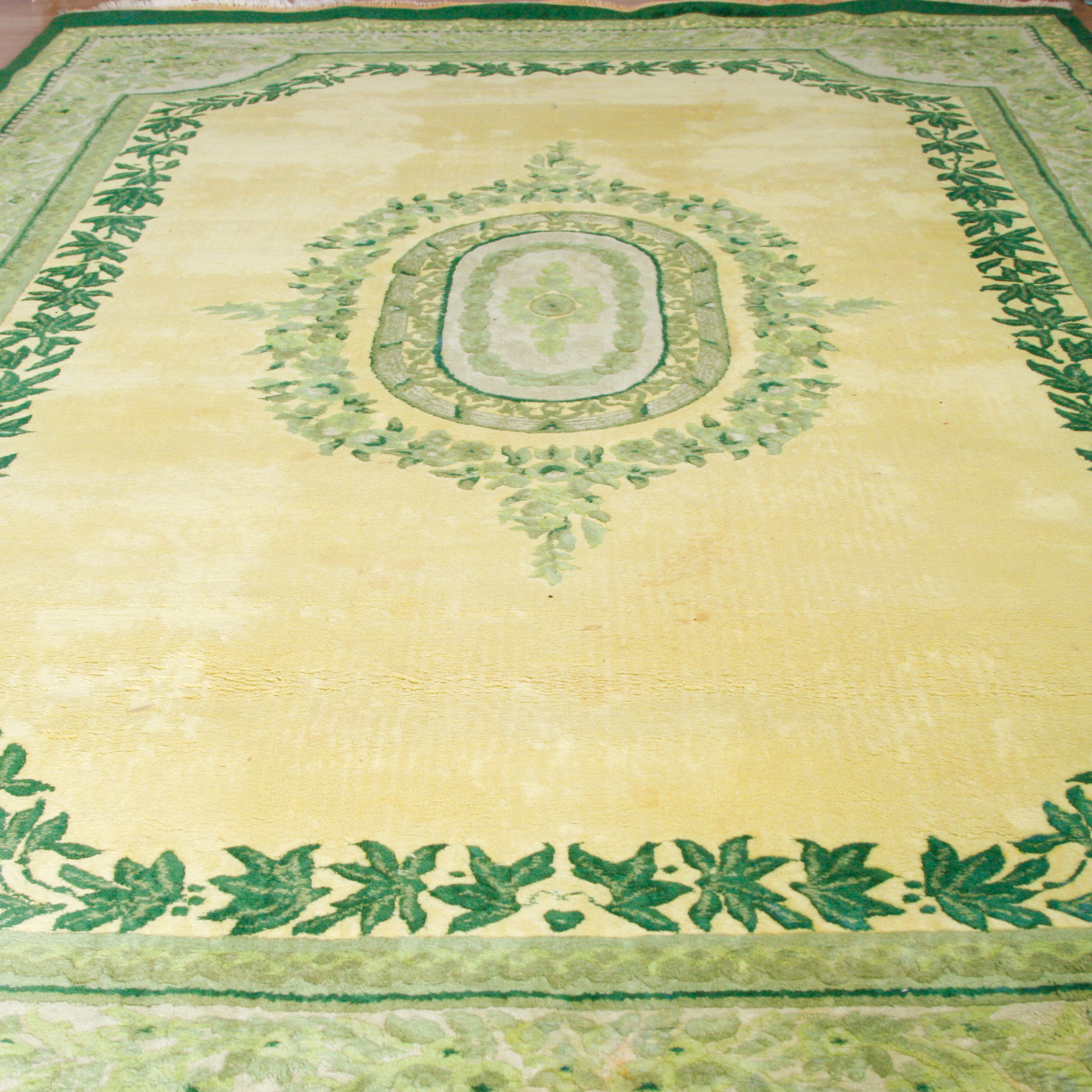Large Hand-Knotted Floral Medallion Rug