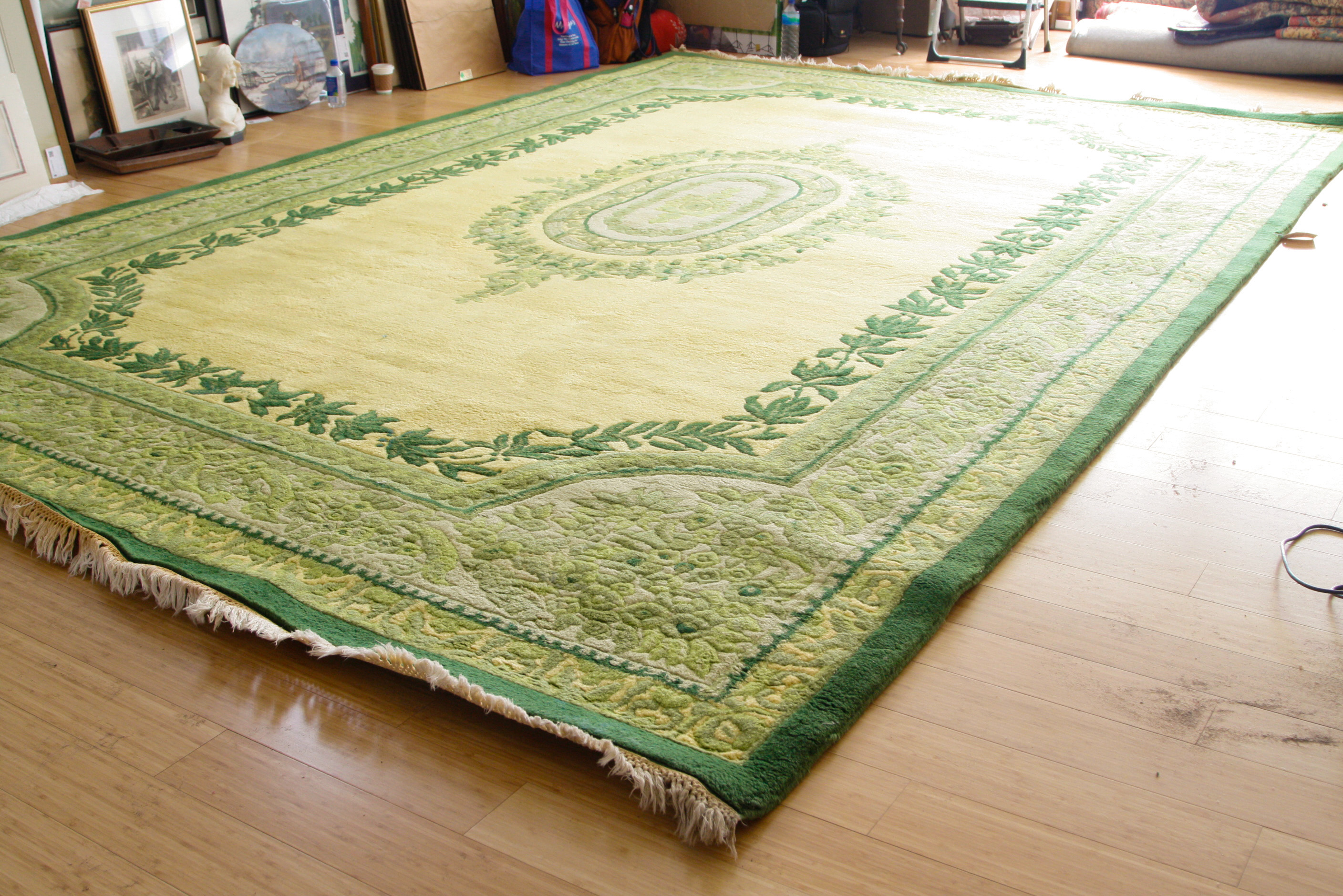 Large Hand-Knotted Floral Medallion Rug