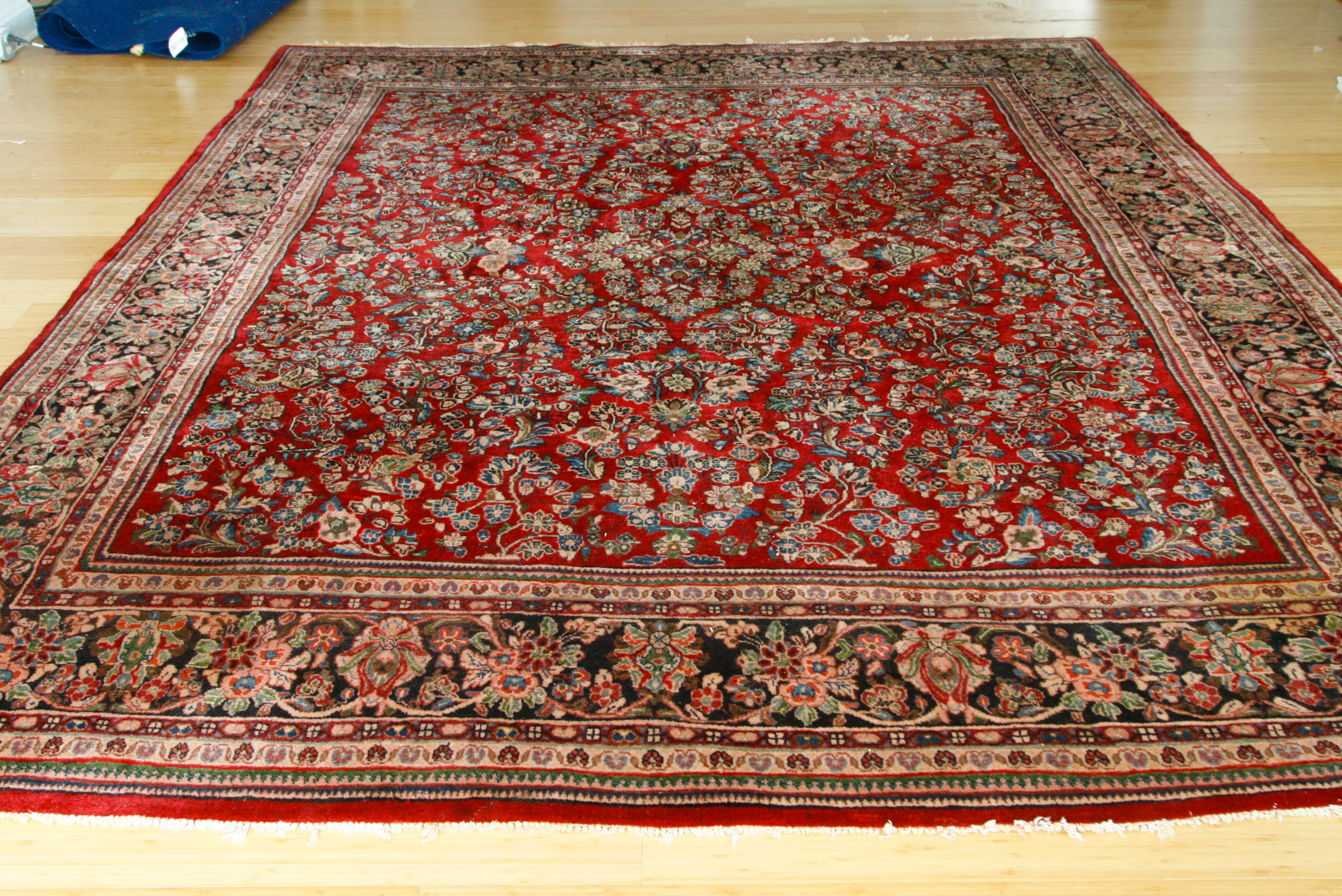 Large Hand-Knotted Sarouk Wool Area Rug