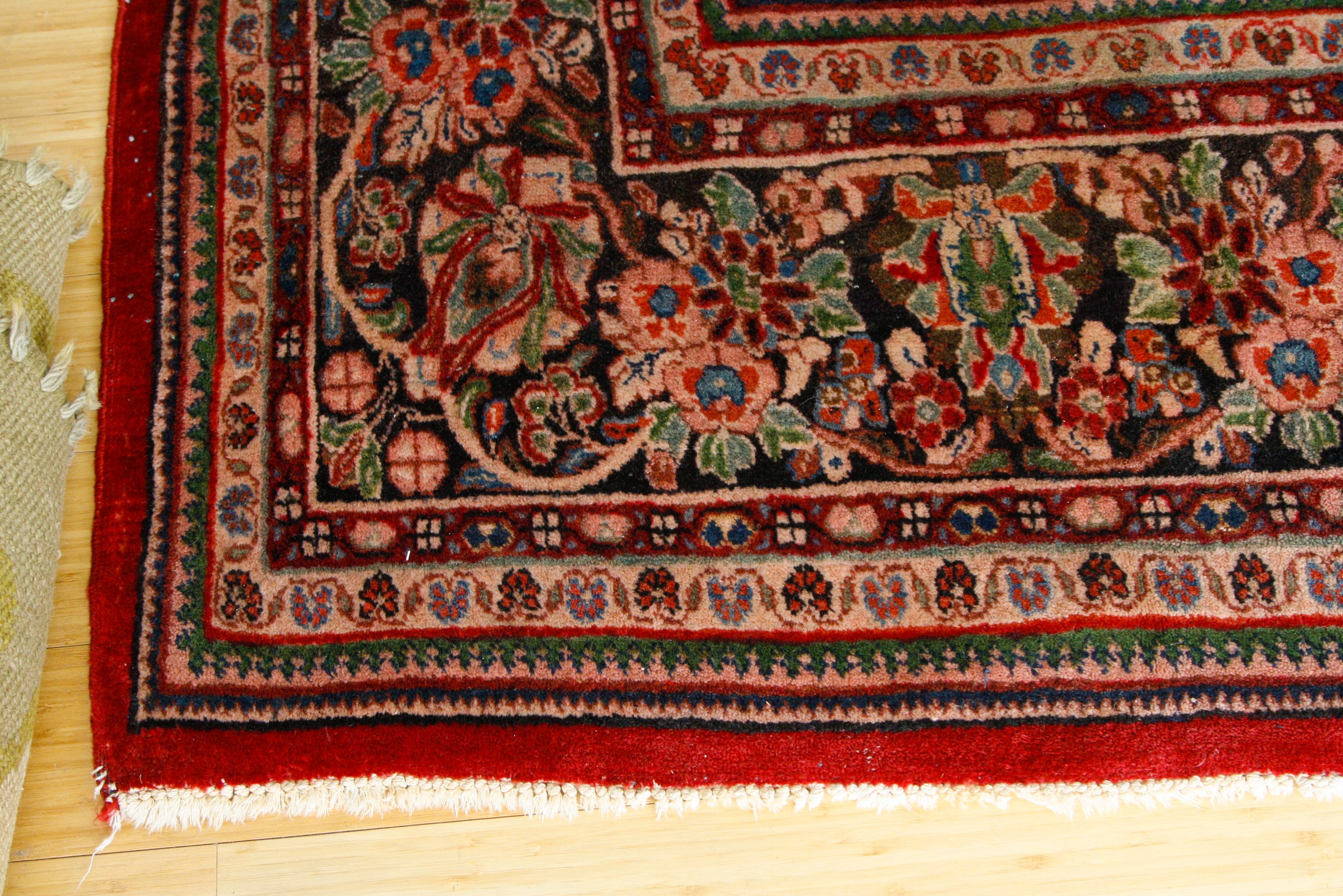 Large Hand-Knotted Sarouk Wool Area Rug