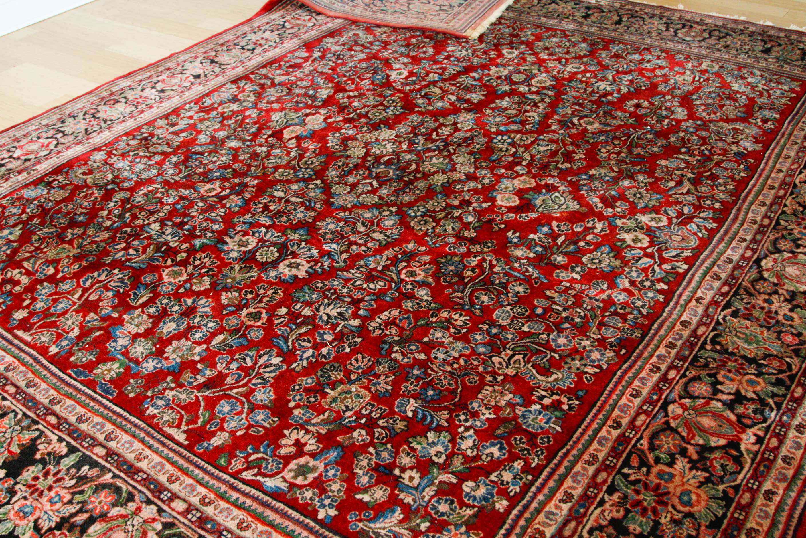 Large Hand-Knotted Sarouk Wool Area Rug