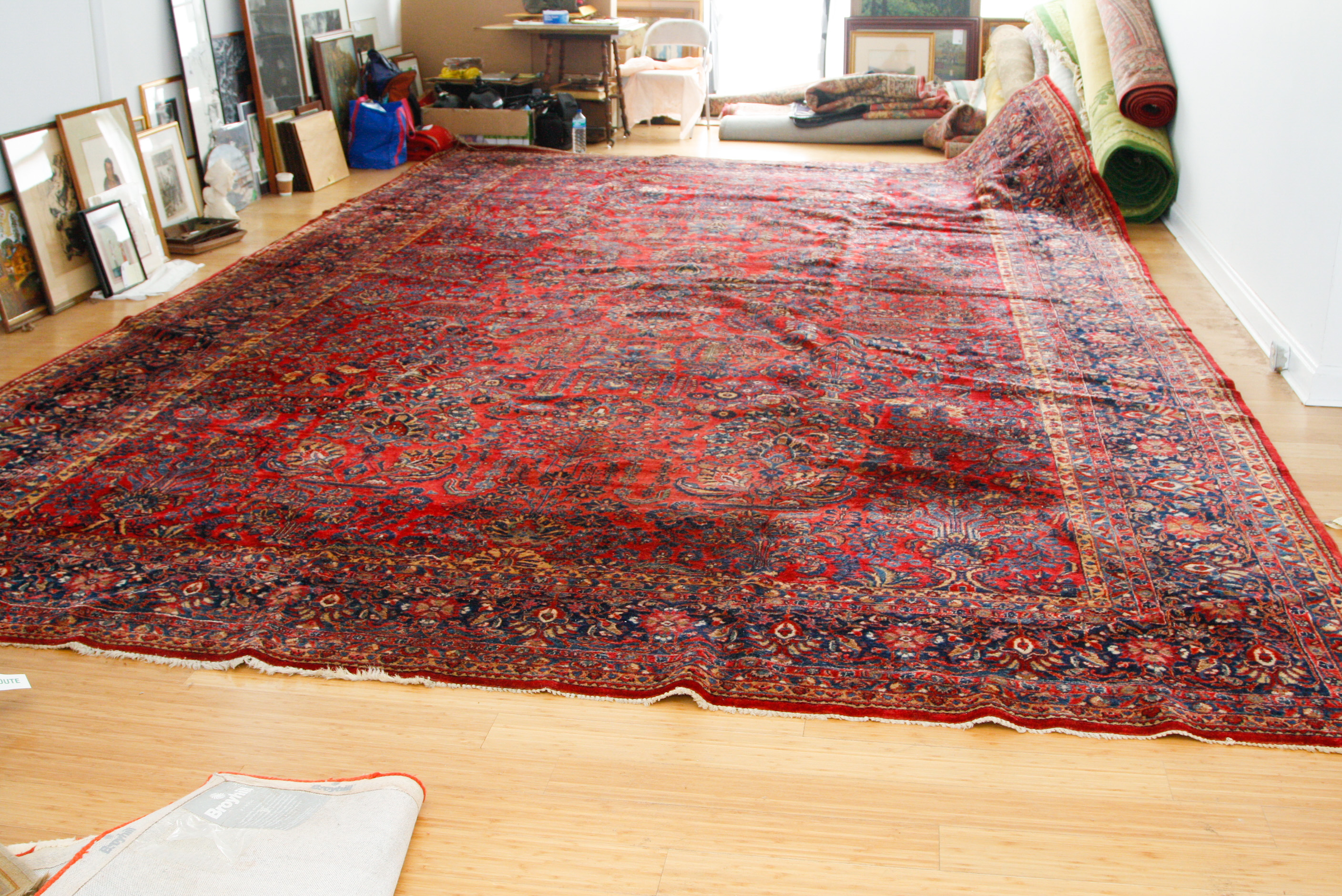 Palace-Size Hand-Knotted Sarouk Wool Carpet