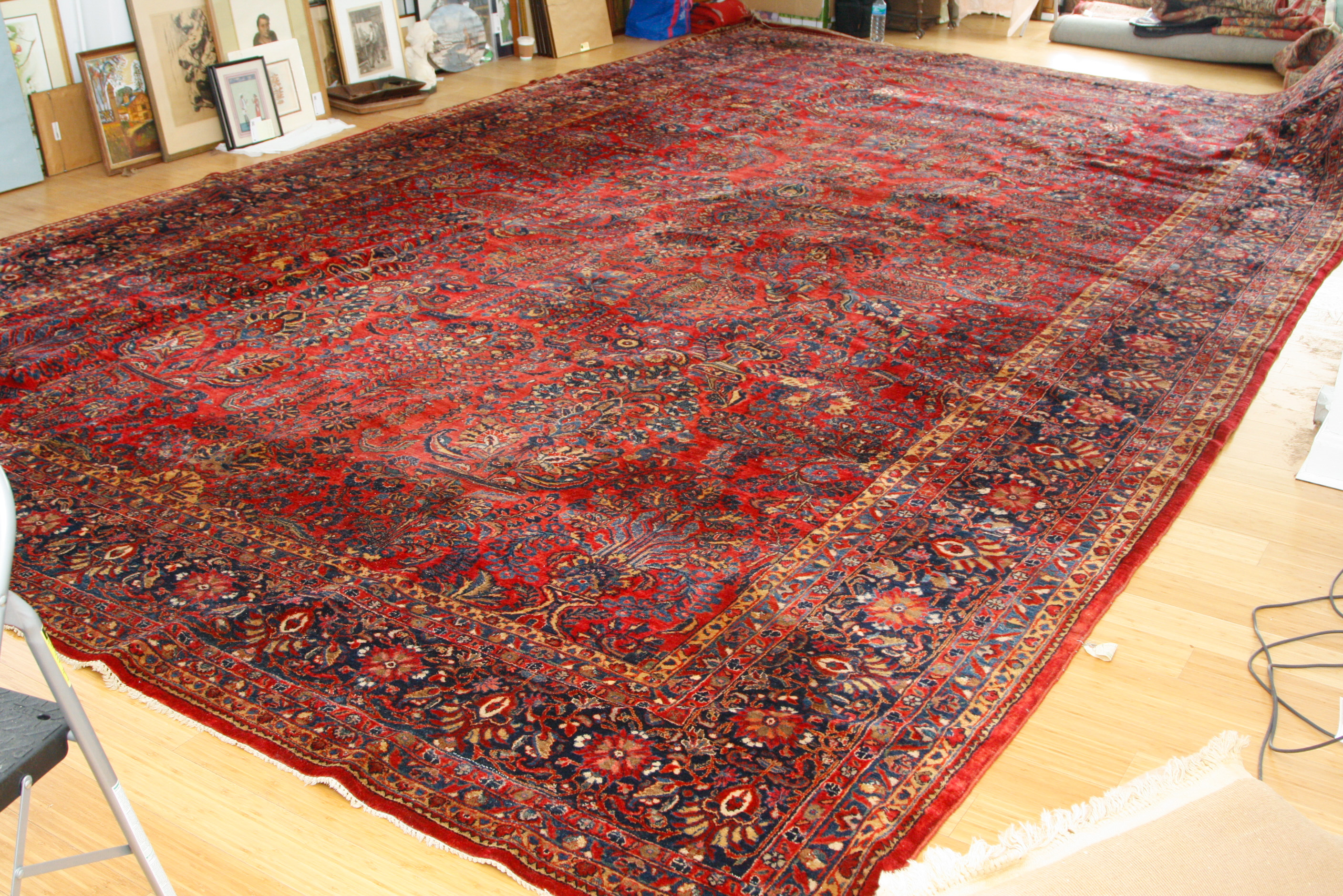 Palace-Size Hand-Knotted Sarouk Wool Carpet