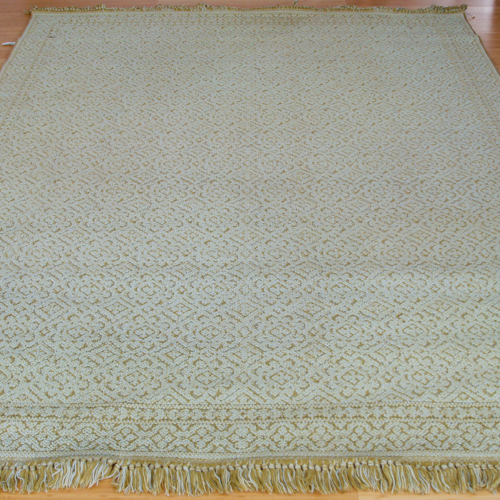 Tufted Turquoise and Olive Green Reversible Area Rug with Fringe