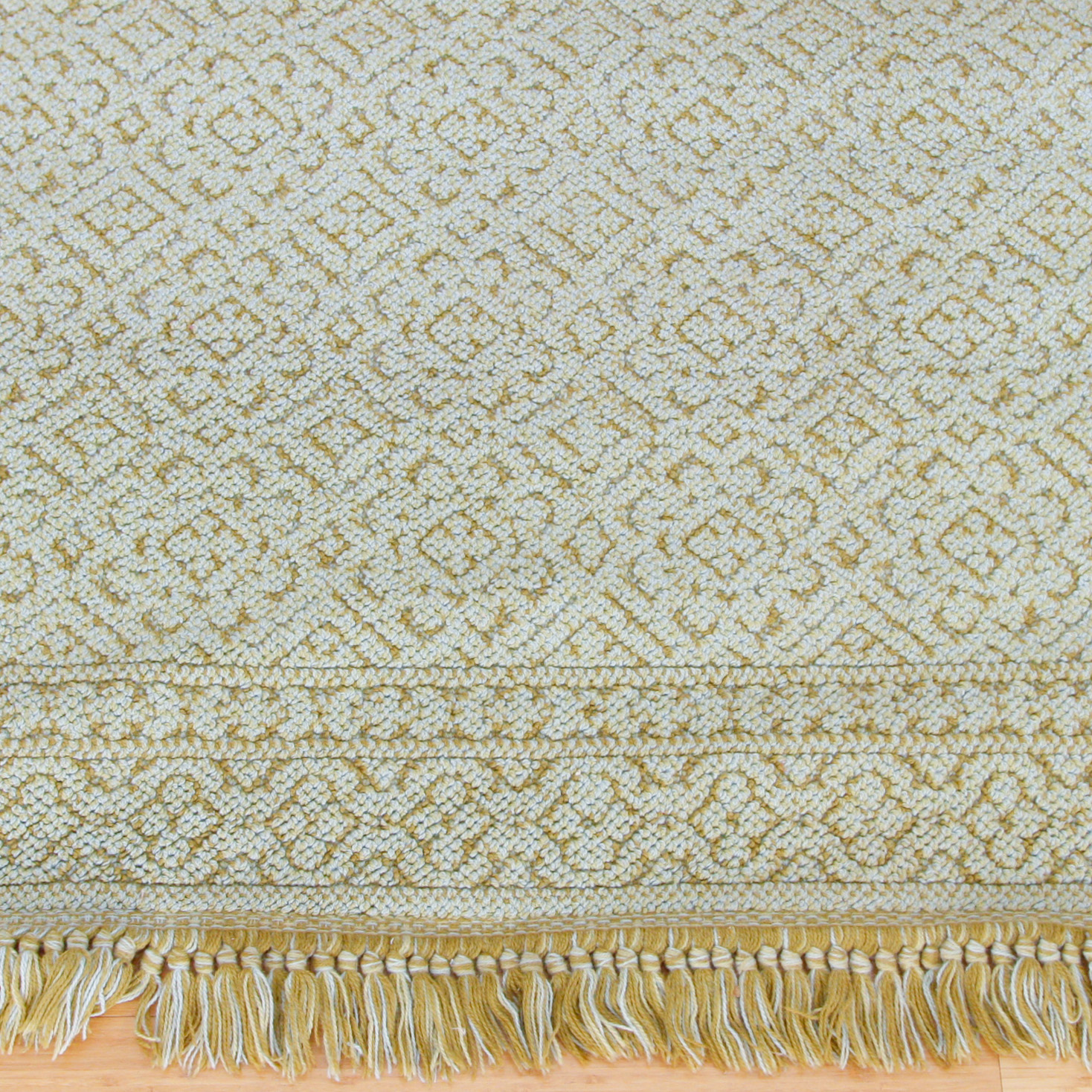 Tufted Turquoise and Olive Green Reversible Area Rug with Fringe