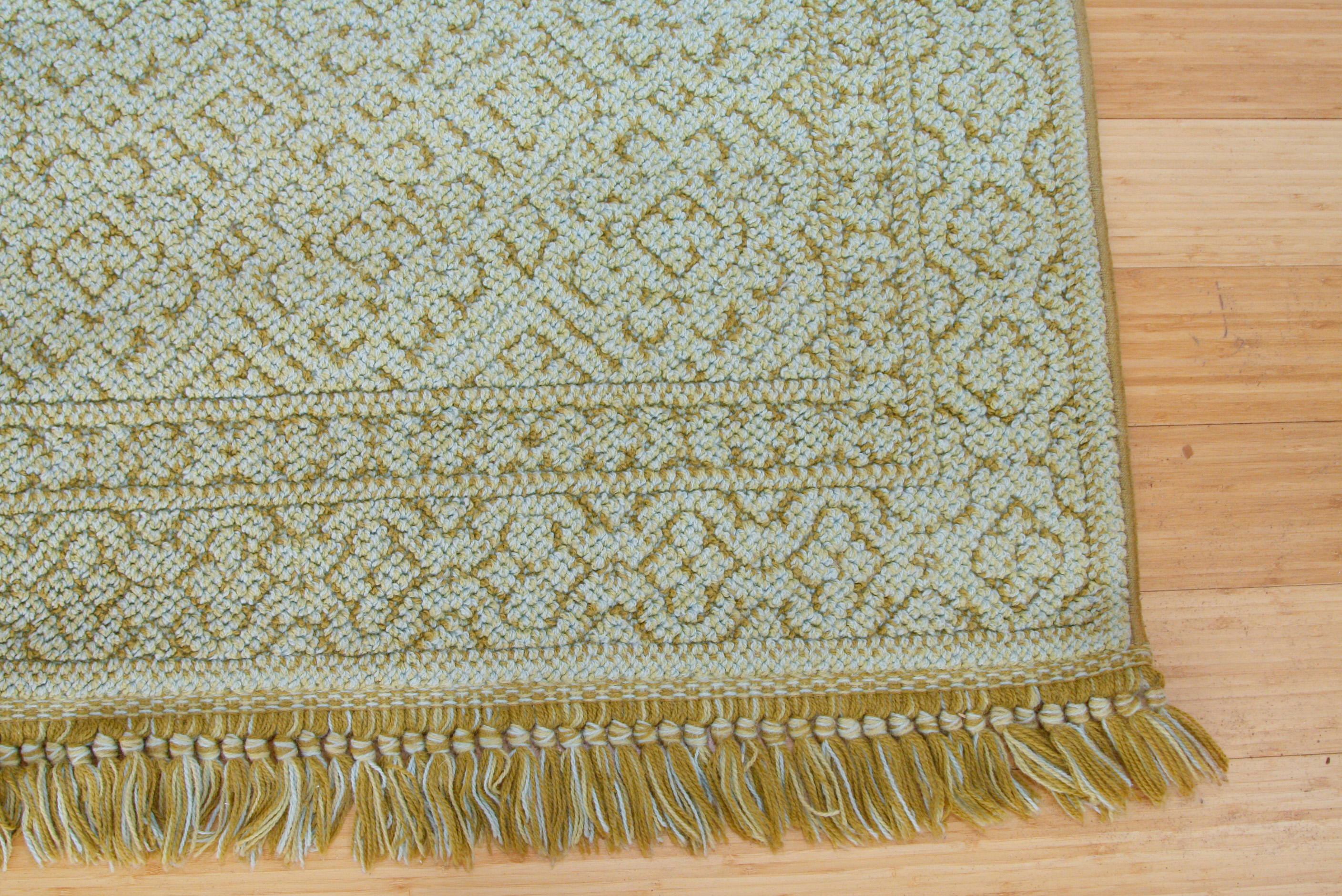 Tufted Turquoise and Olive Green Reversible Area Rug with Fringe