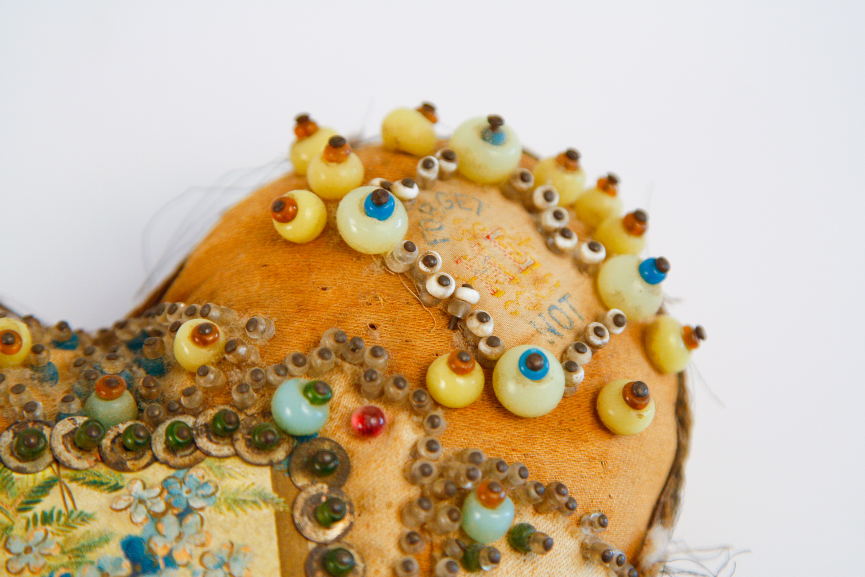 Circa WWI Heart-Shaped Soldiers Sentiment Pin Cushion