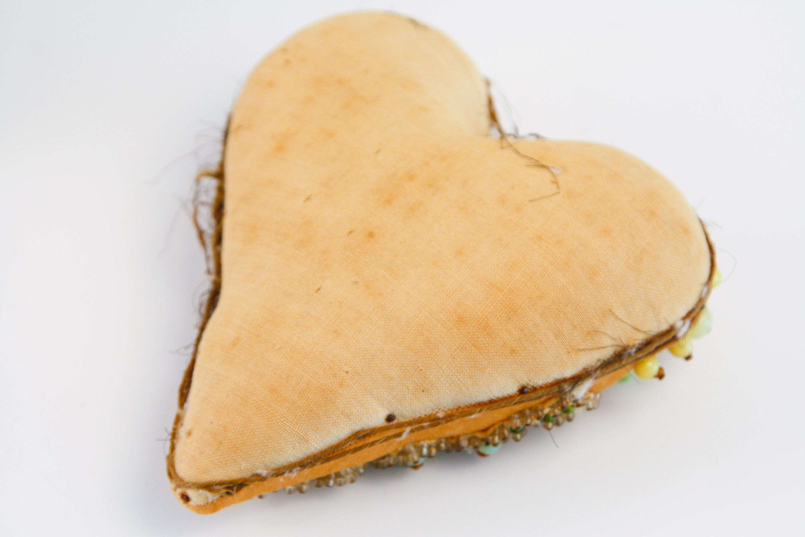 Circa WWI Heart-Shaped Soldiers Sentiment Pin Cushion