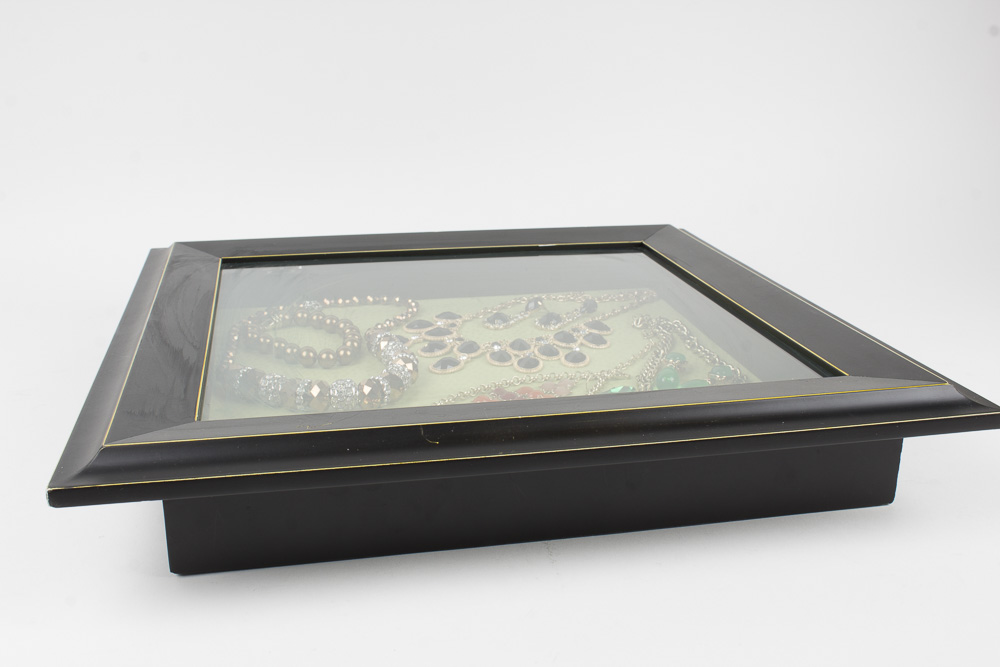 Showcase with "Faux" Gemstone Costume Jewelry