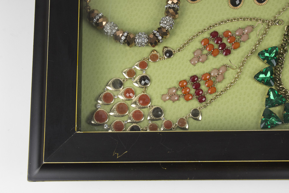 Showcase with "Faux" Gemstone Costume Jewelry
