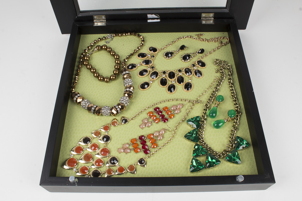 Showcase with "Faux" Gemstone Costume Jewelry