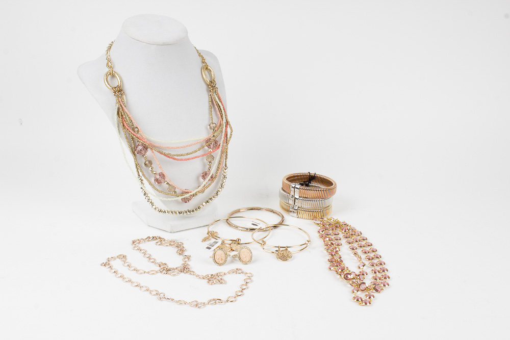 Multi-Colored Metal and Pink Costume Jewelry