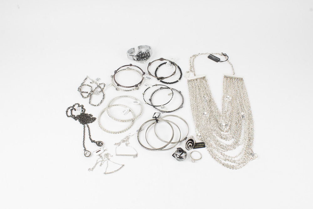 Group of Silver Tone and Black Costume Jewelry
