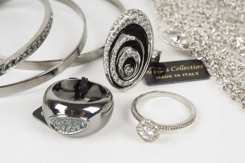 Group of Silver Tone and Black Costume Jewelry